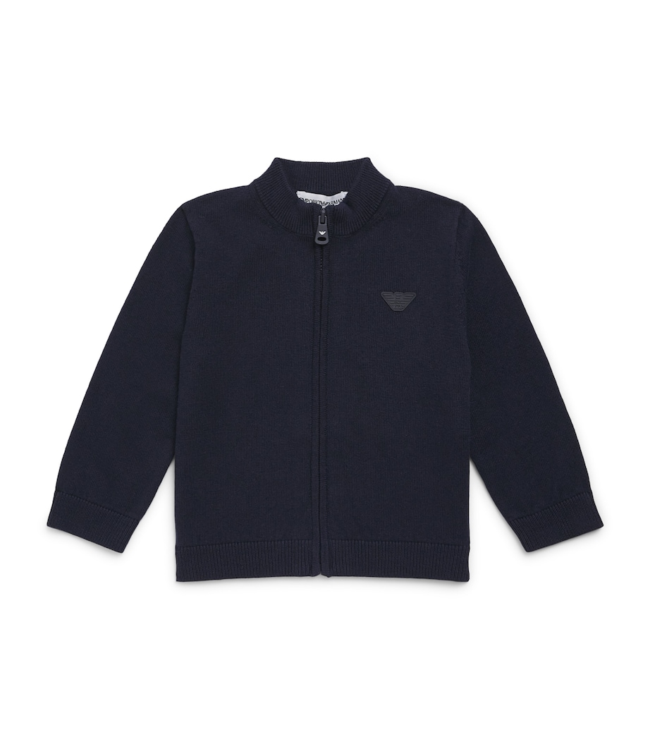 Emporio Armani Kids Eagle Zip-Up Cardigan (6-36 Months) Iconico Blu Image 1
