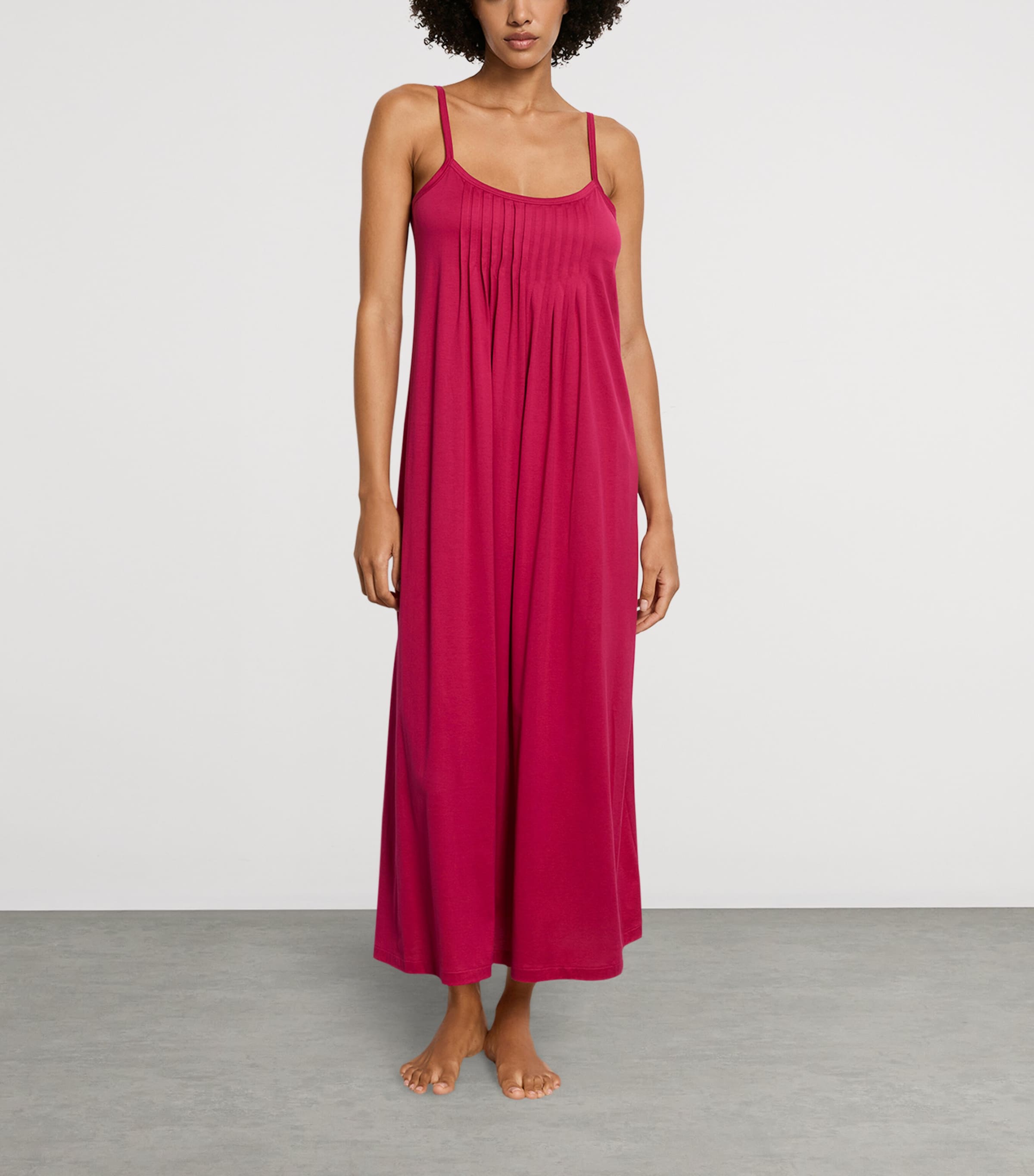Hanro Womens Cotton Juliet Long Spaghetti Dress Light Sangria Image 2