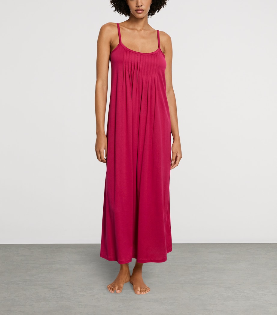 Hanro Womens Cotton Juliet Long Spaghetti Dress Light Sangria Image 2