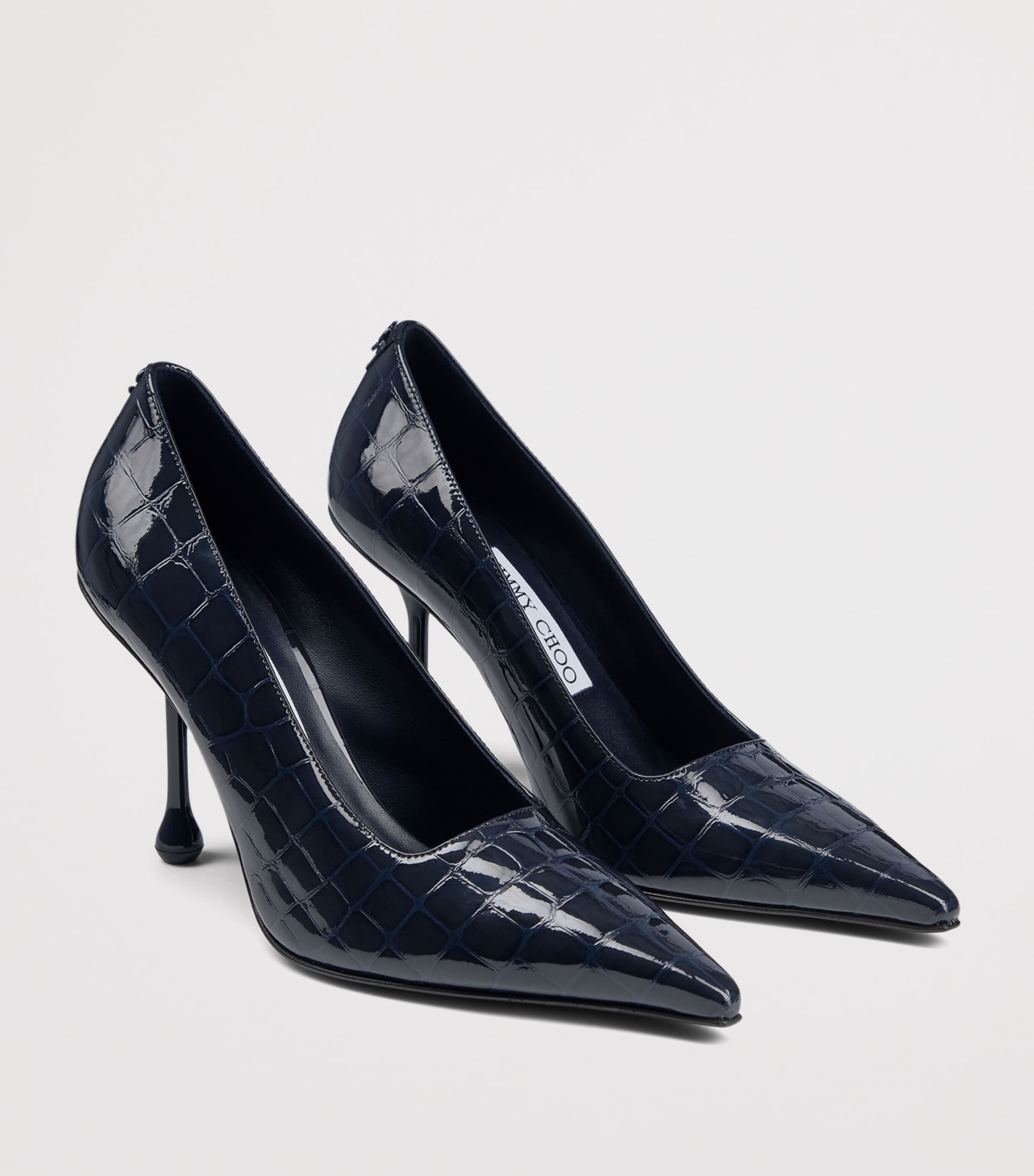 Jimmy Choo Ixia 95 Croc-Embossed Leather Pumps Marine Image 2