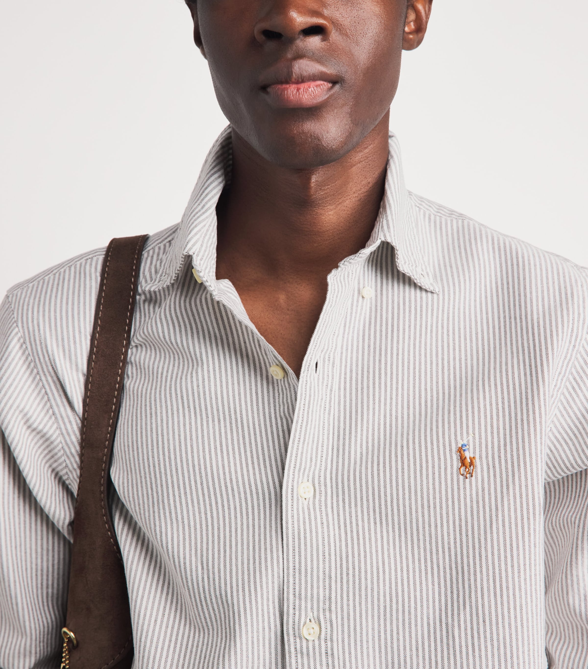 Polo Ralph Lauren Mens Cotton Stripe Shirt Nutmeg Brn Wht Image 3