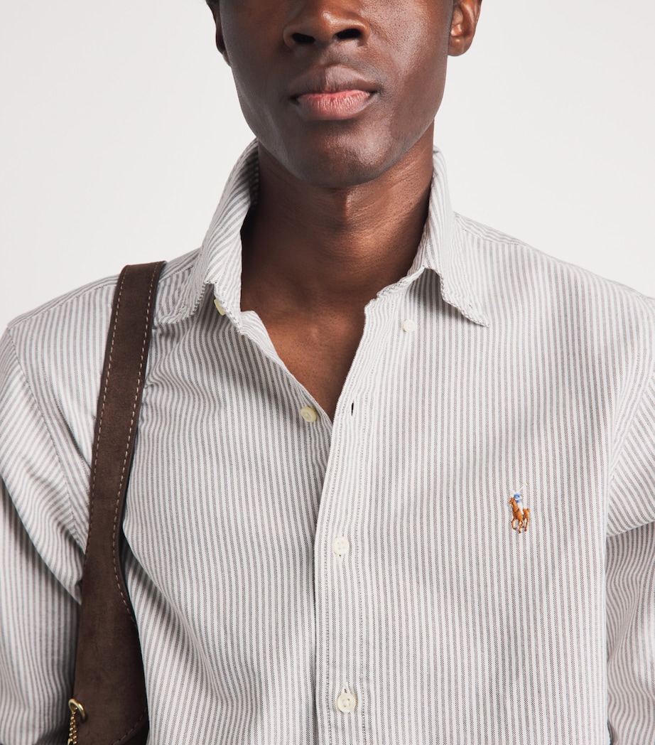 Polo Ralph Lauren Mens Cotton Stripe Shirt Nutmeg Brn Wht Image 3