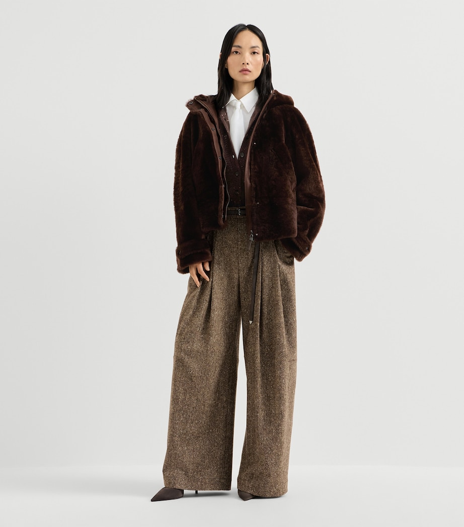 Brunello Cucinelli Womens Shearling Fur Jacket Gianduia Image 5