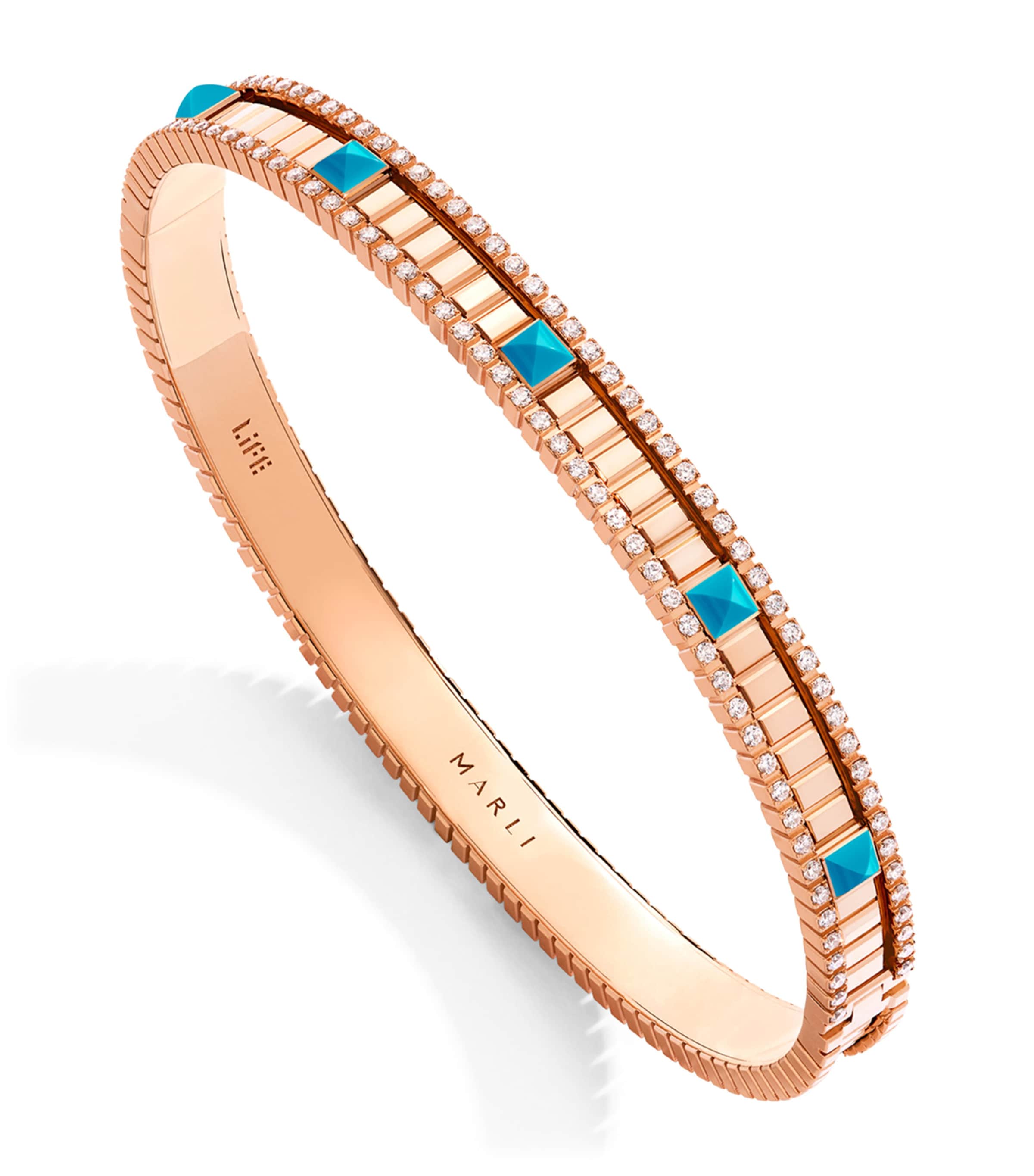 Marli New York Rose Gold, Diamond And Turquoise Life Bangle In Rose Gold