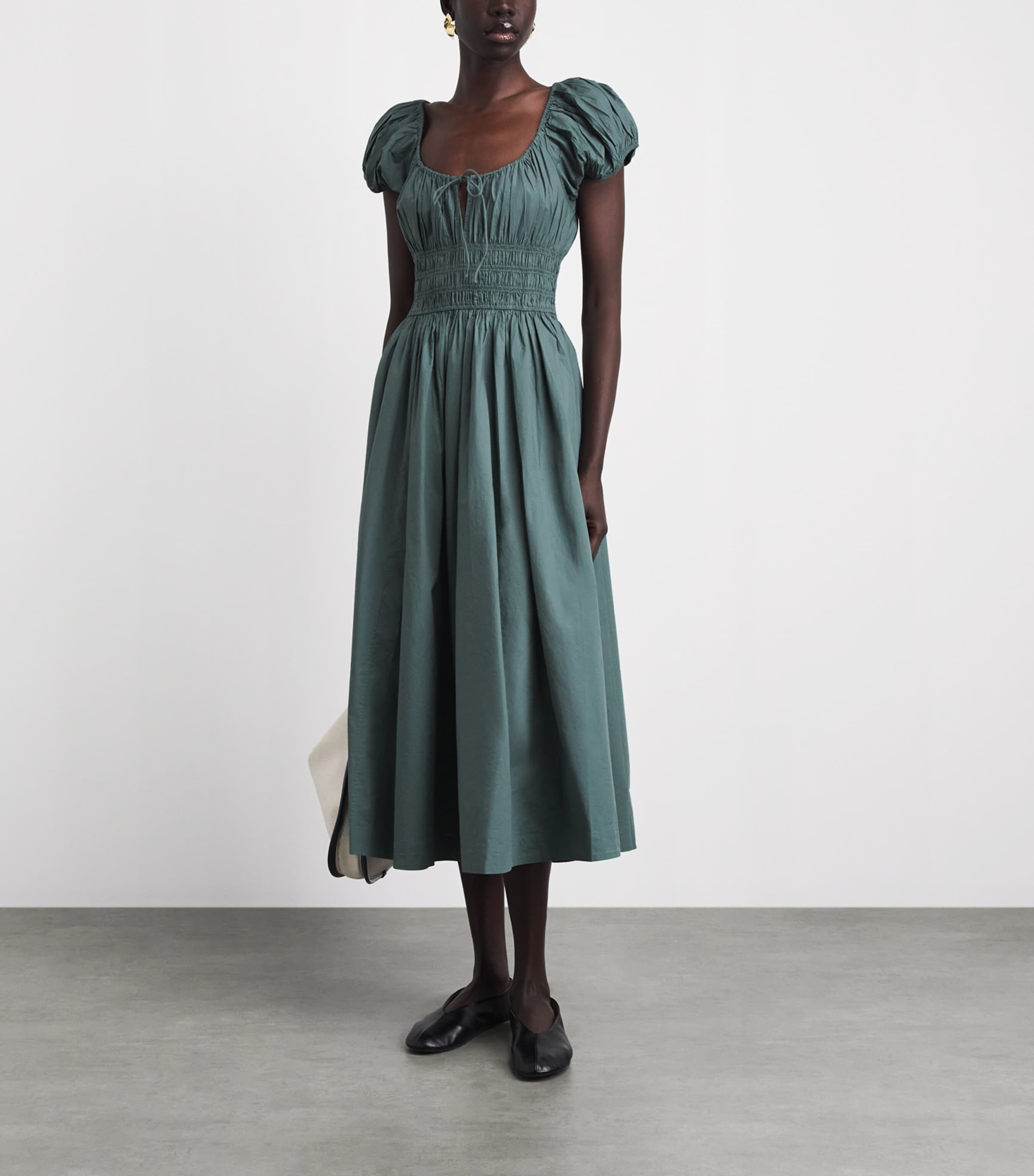 DÔEN Womens Organic Cotton Quinn Midi Dress Lagoon Image 2