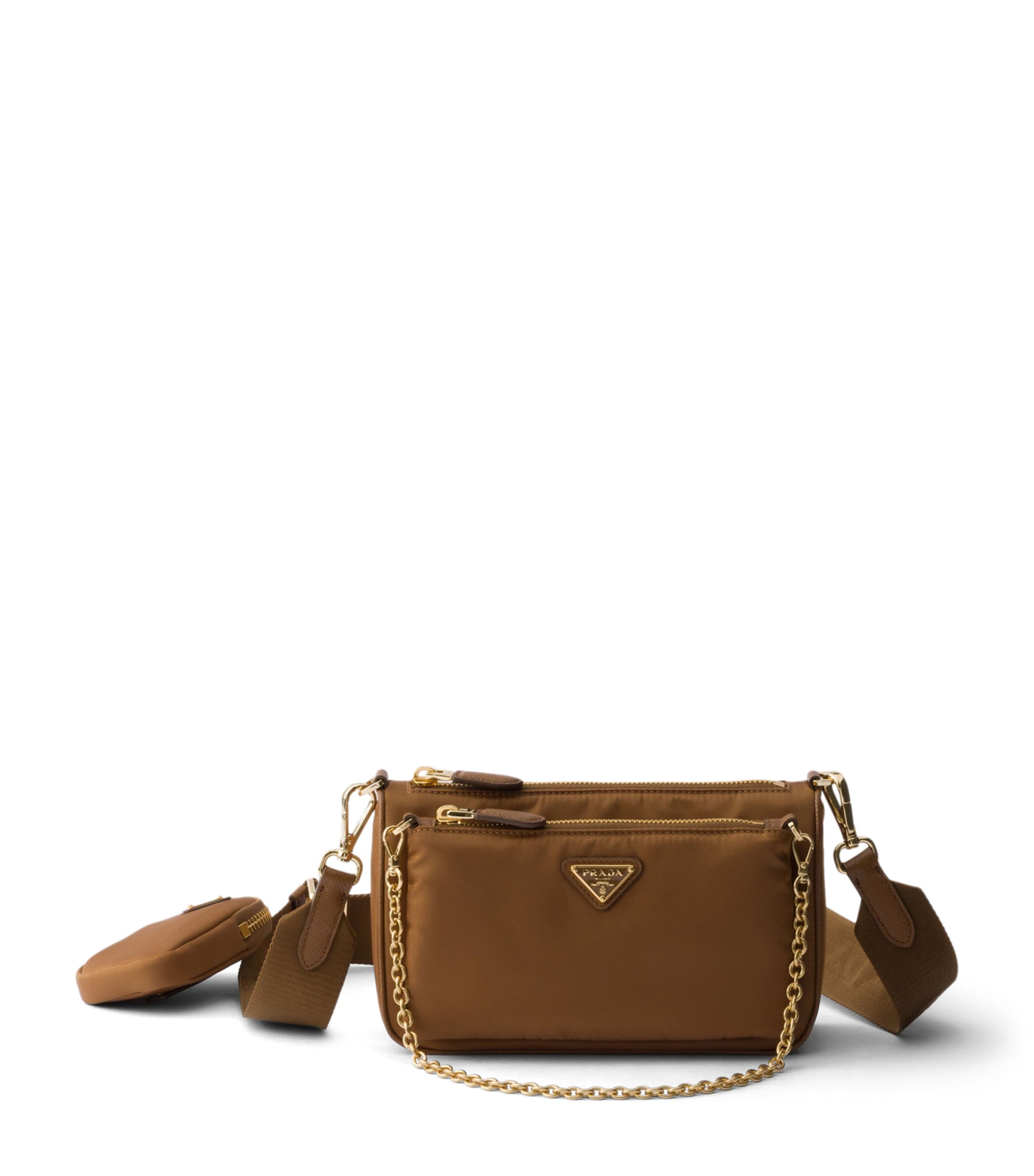 Prada Re-Nylon and Saffiano Leather Shoulder Bag Brown Image 1