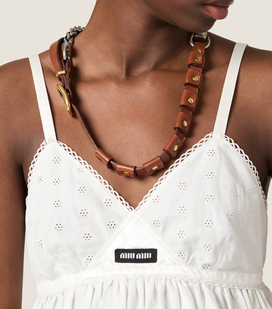 Miu Miu Womens Eyelet-Embroidered Mini Dress White Image 6