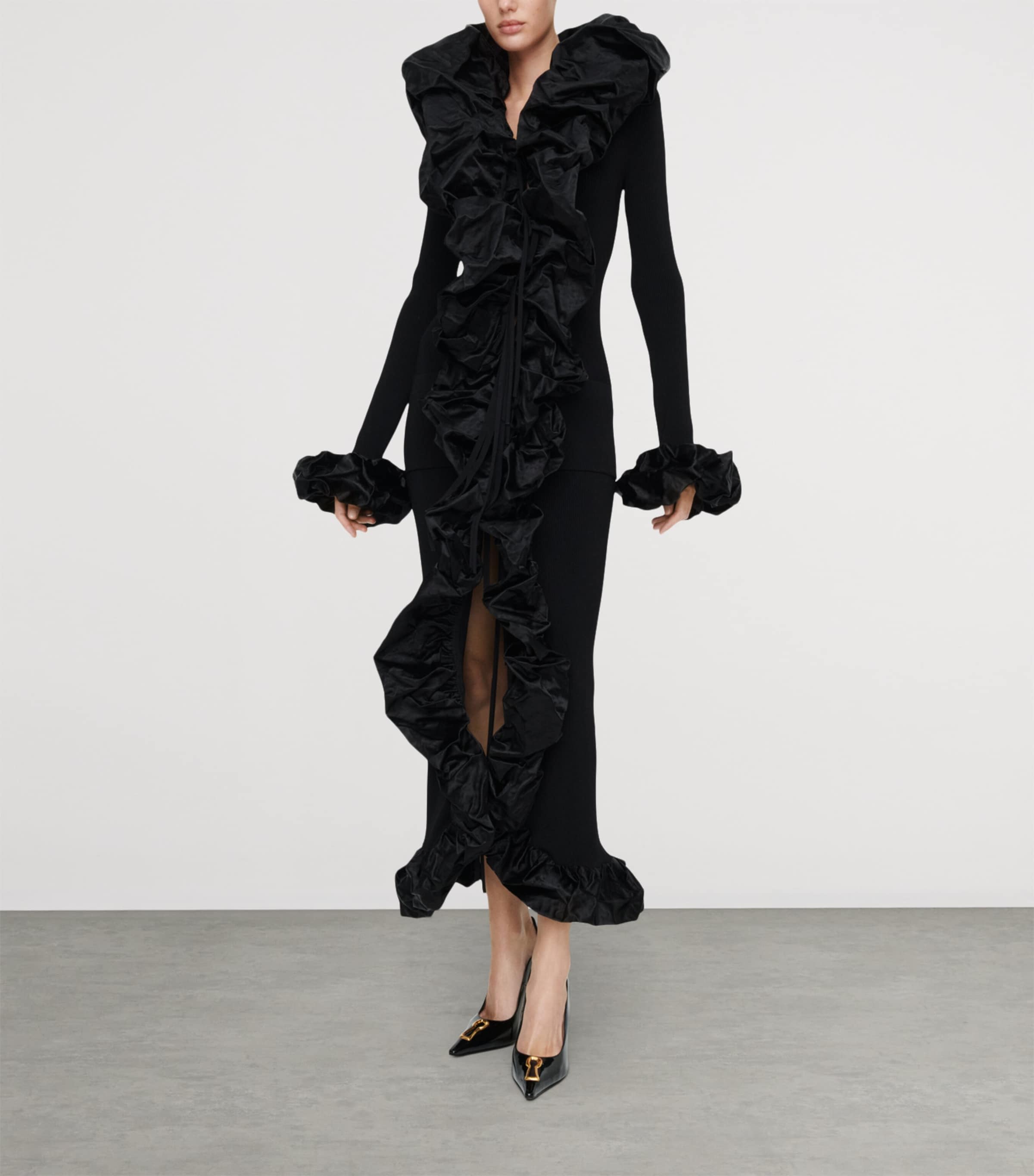 Schiaparelli Womens Ruffle-Trim Midi Dress Black Image 2