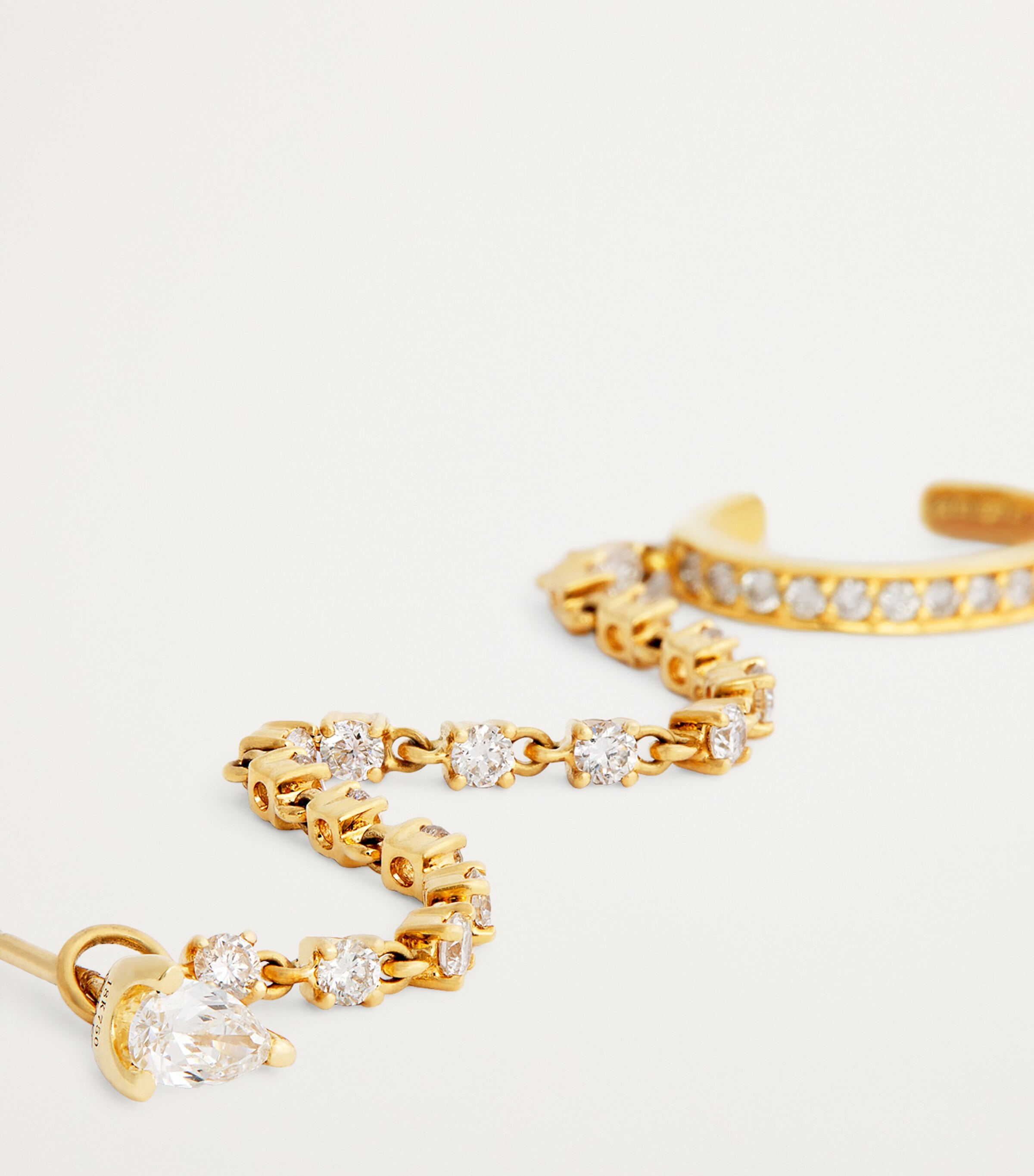 Yellow Gold and Diamond Chain Single Ear Cuff and Stud Earring YELLOW GOLD Image 6