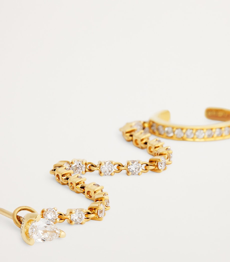 Yellow Gold and Diamond Chain Single Ear Cuff and Stud Earring YELLOW GOLD Image 6