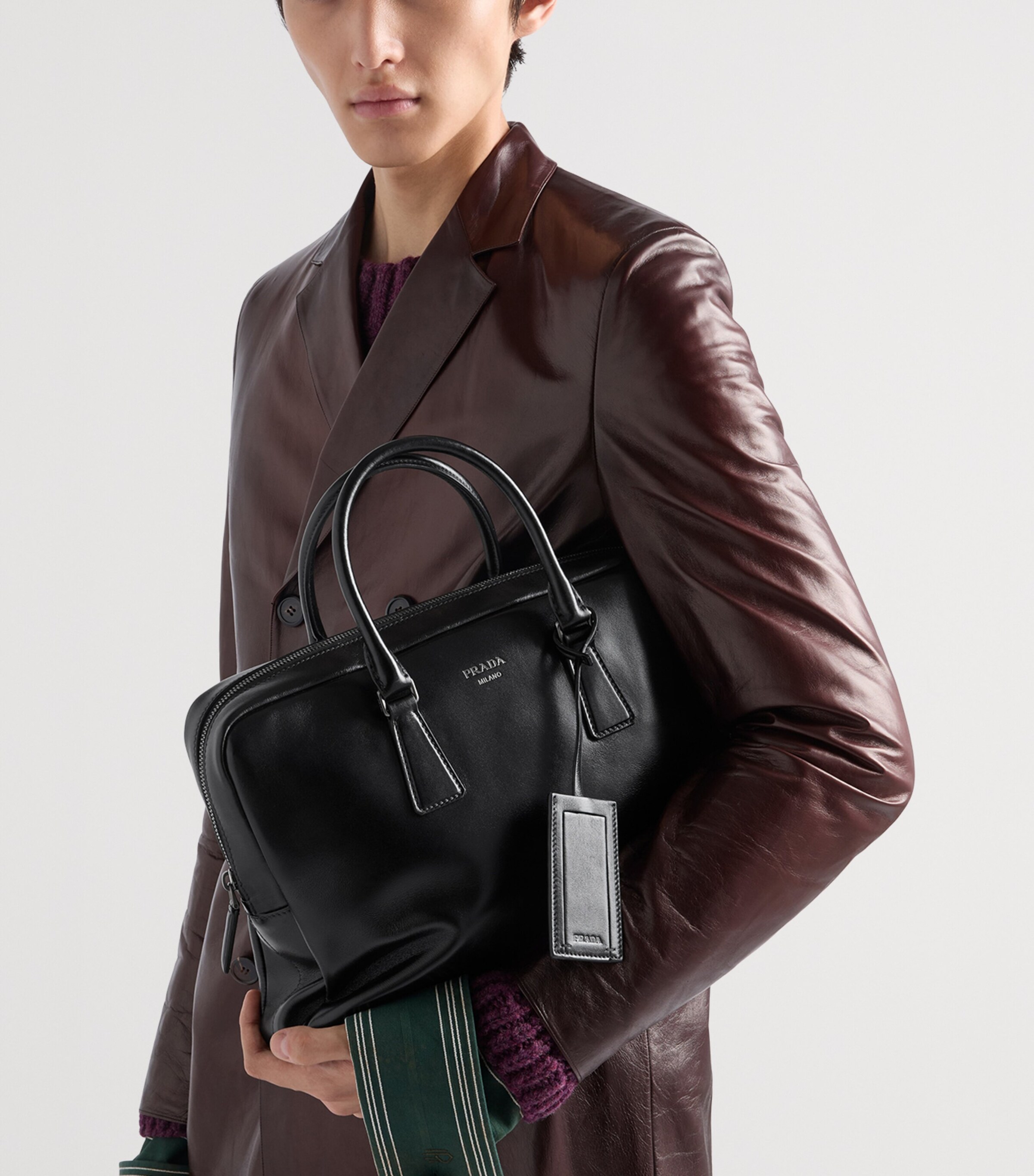 Prada Leather Logo Briefcase Black Image 7