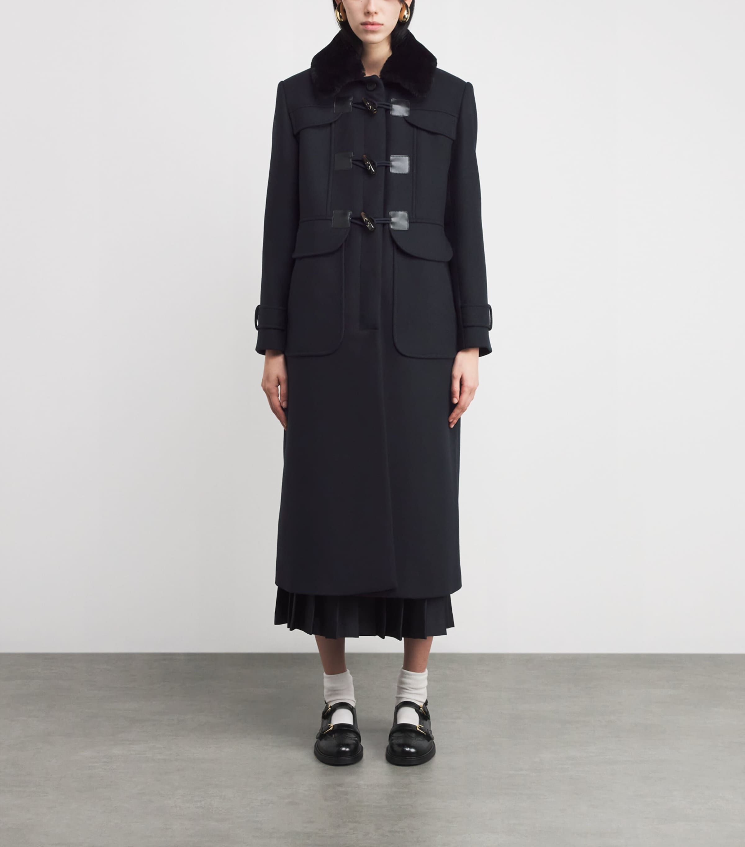 Wool-Blend Shearling-Collar Coat NAVY BLUE Image 3