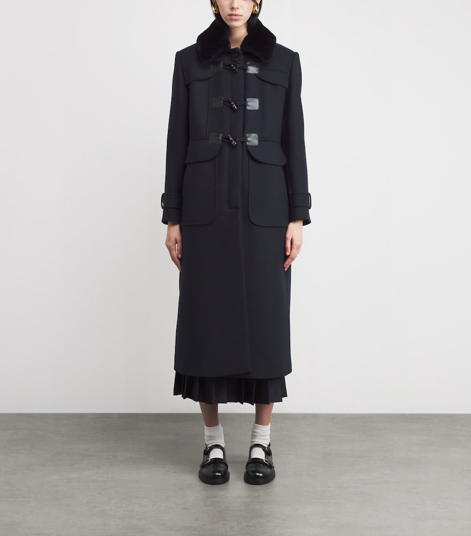Wool-Blend Shearling-Collar Coat NAVY BLUE Image 3