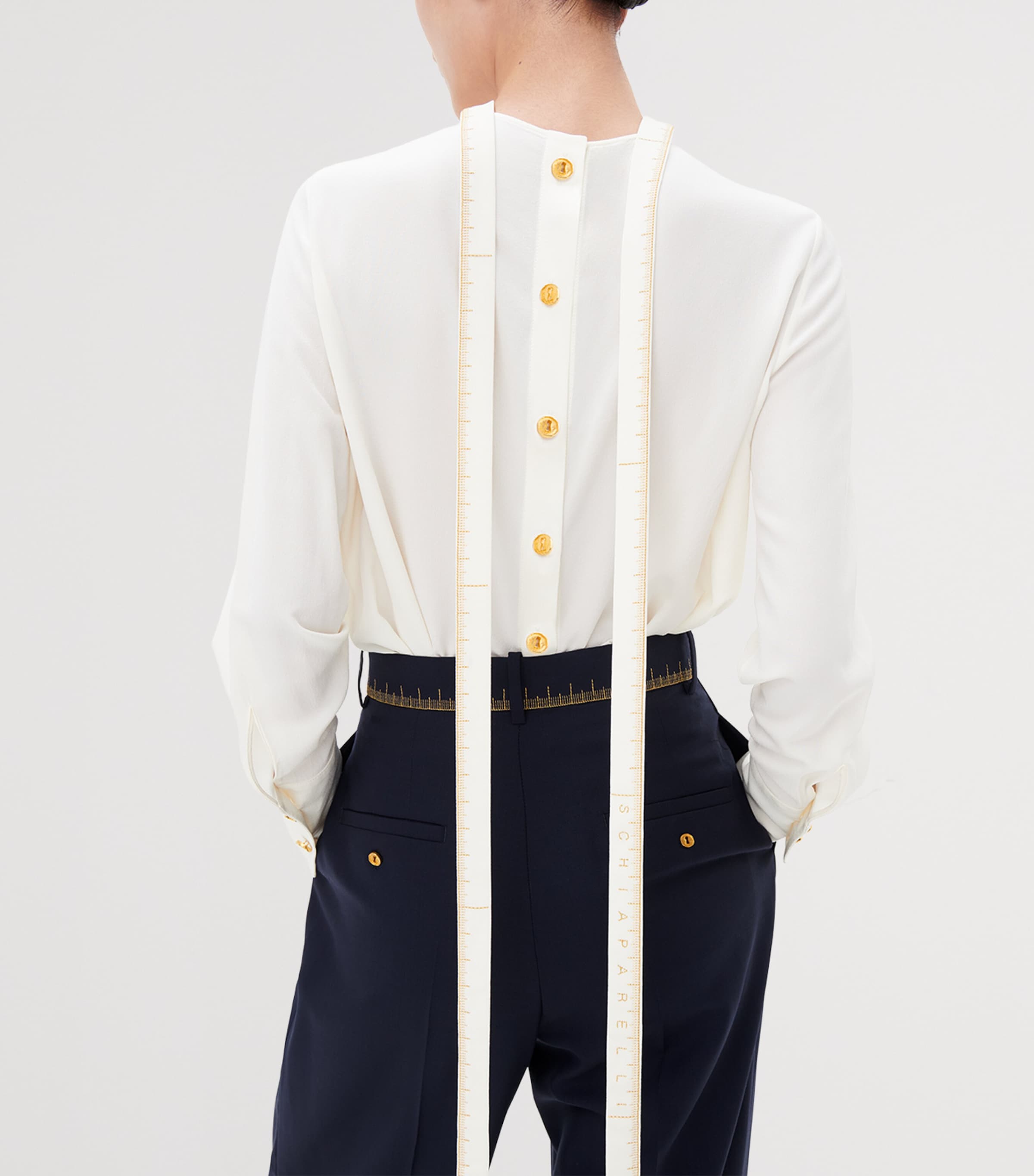 Schiaparelli Womens Silk Measuring Tape Blouse Ecru Image 5