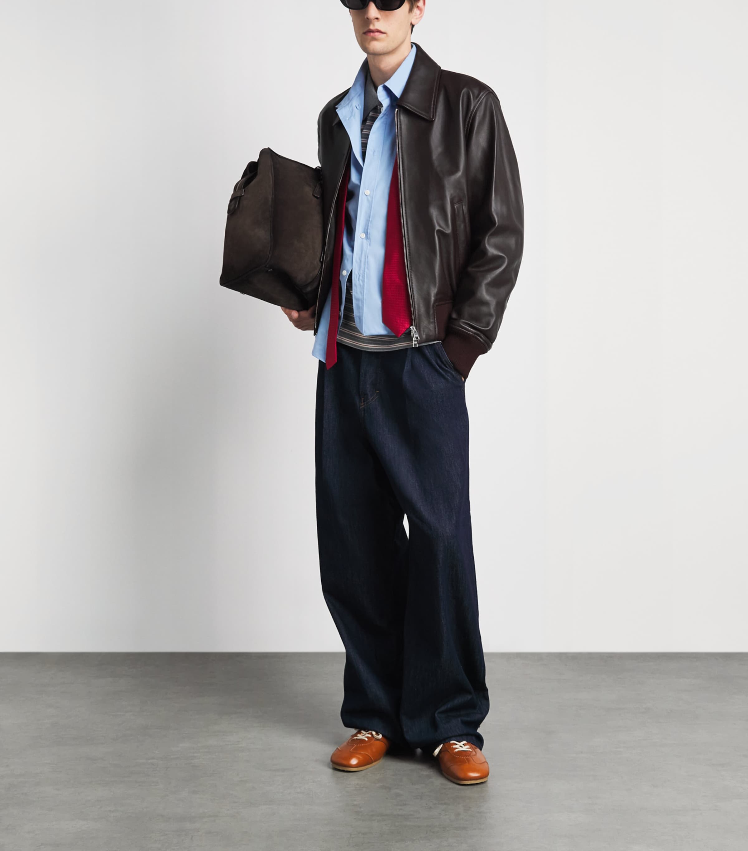 AMI Paris Mens Leather Jacket Cerise Foncee Image 2