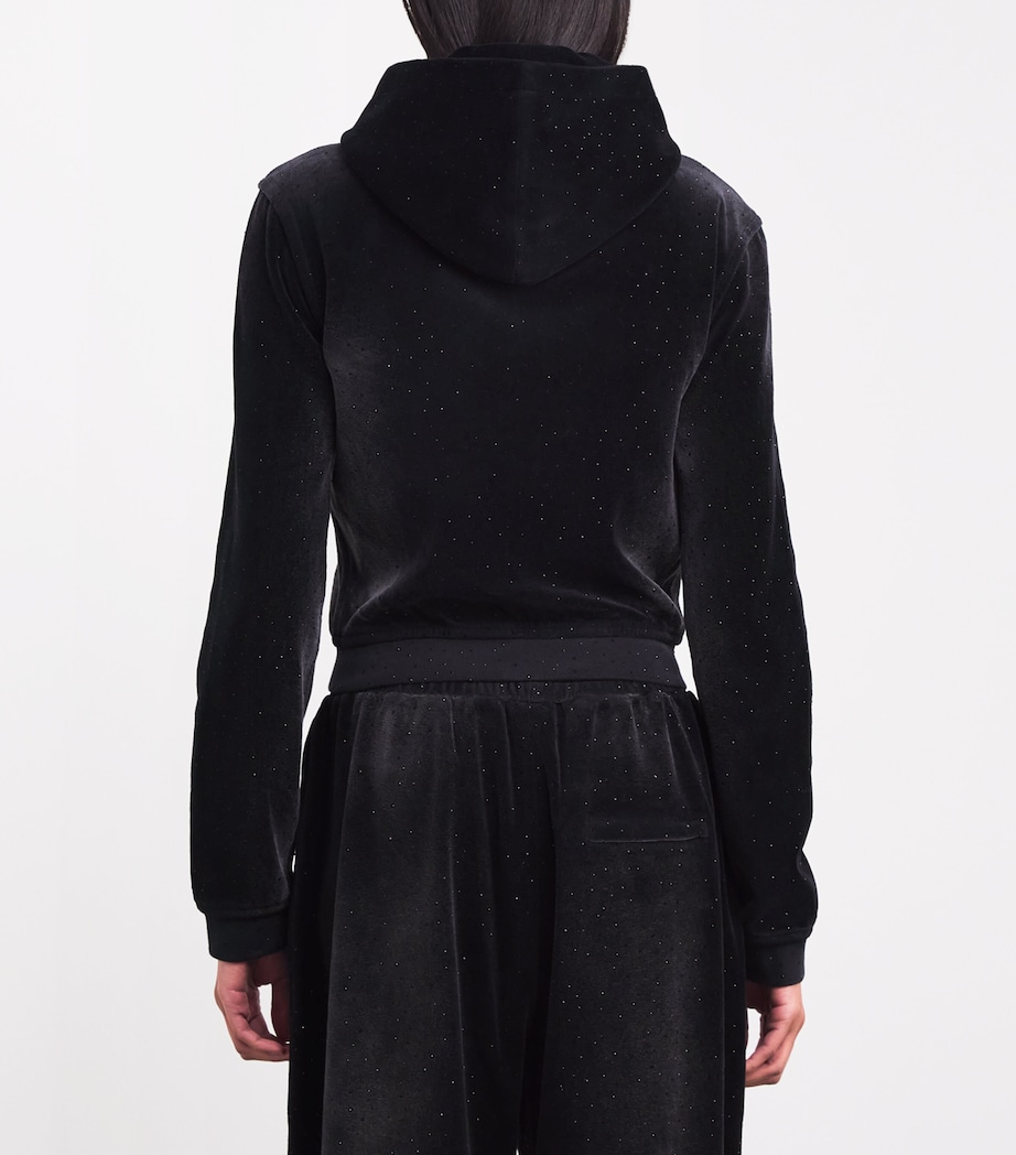 Alexander Wang Womens Velour Rhinestone Hotfix Hoodie Washed Nickel Image 4