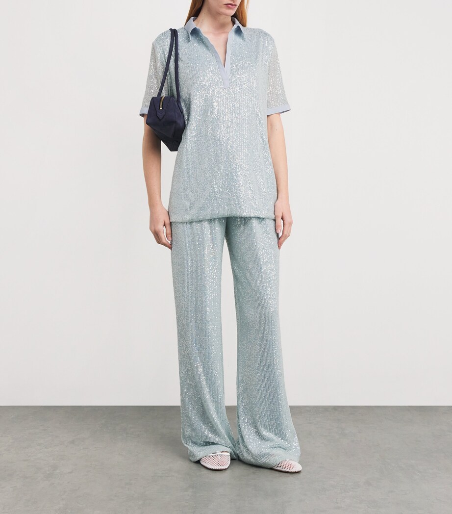 Kiton Womens Sequinned Polo Shirt Water Green Image 2