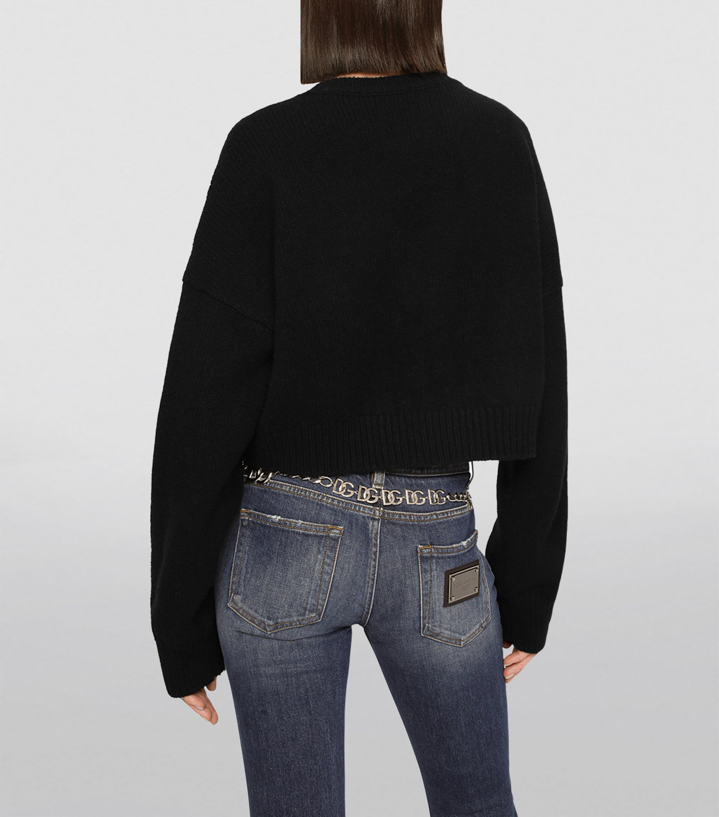 Wool-Cashmere Cropped Sweater N0000-BLACK Image 6
