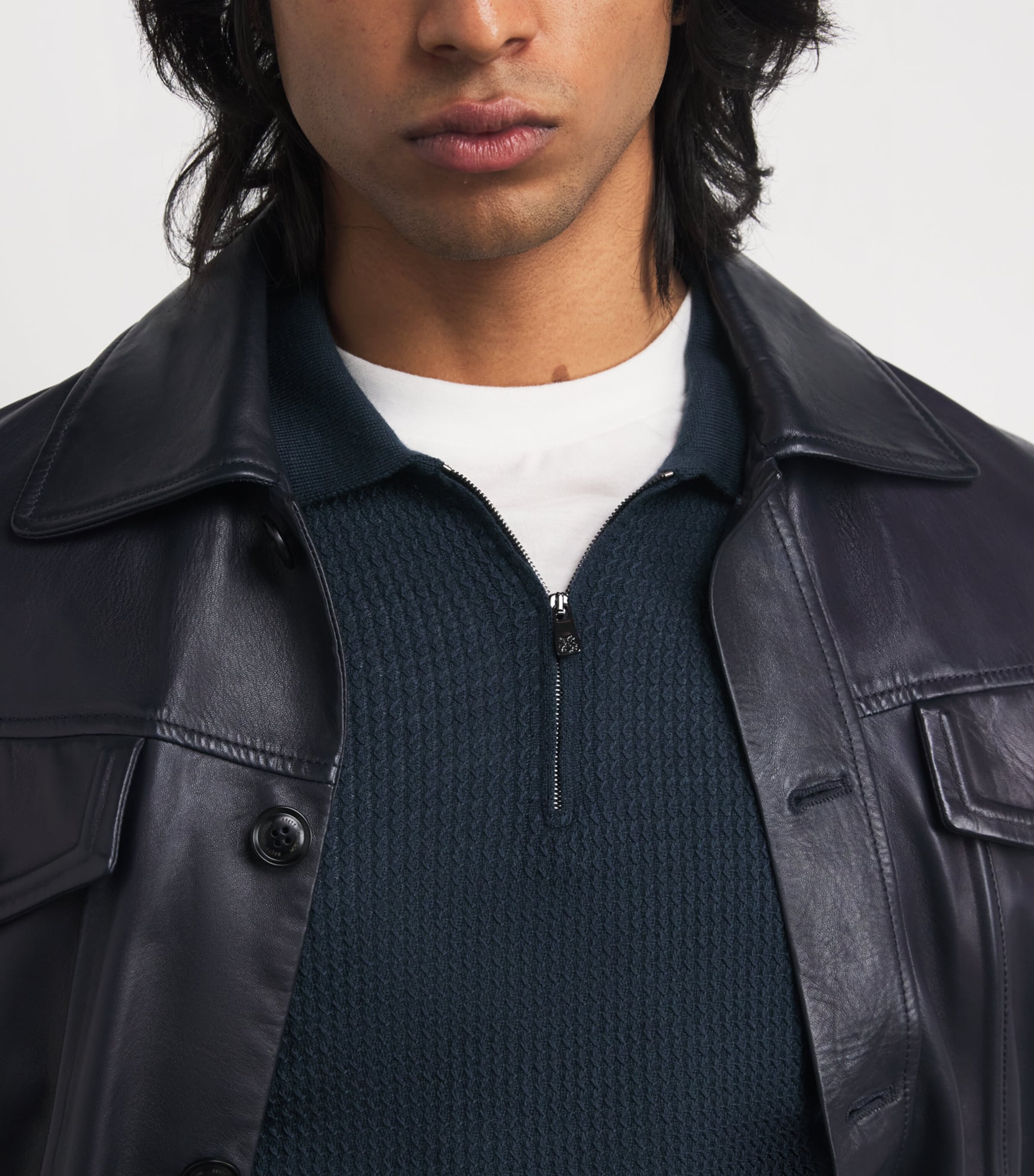 Corneliani Mens Virgin Wool Quarter-Zip Polo Sweater China Blue Image 6