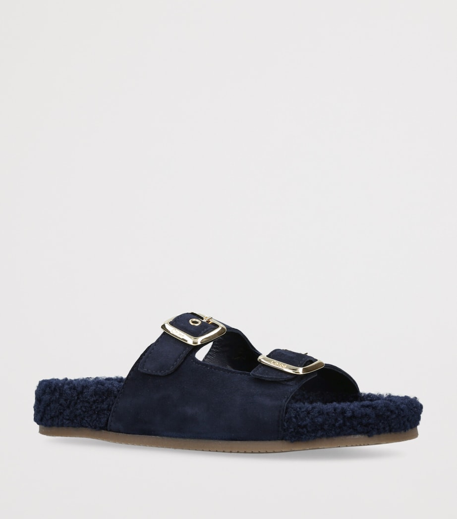 Chloé Kids Suede-Shearling Buckle Sandals Navy Image 3