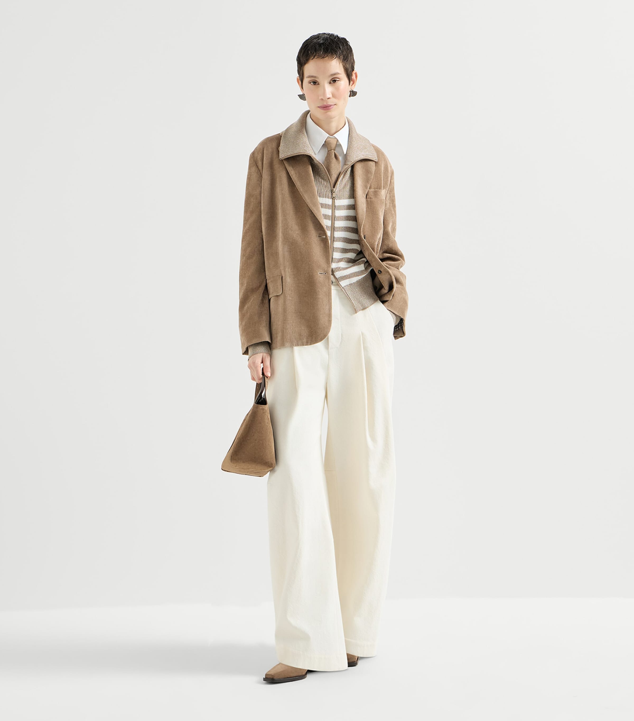 Brunello Cucinelli Womens Rib-Knit Stripe Cardigan Image 3