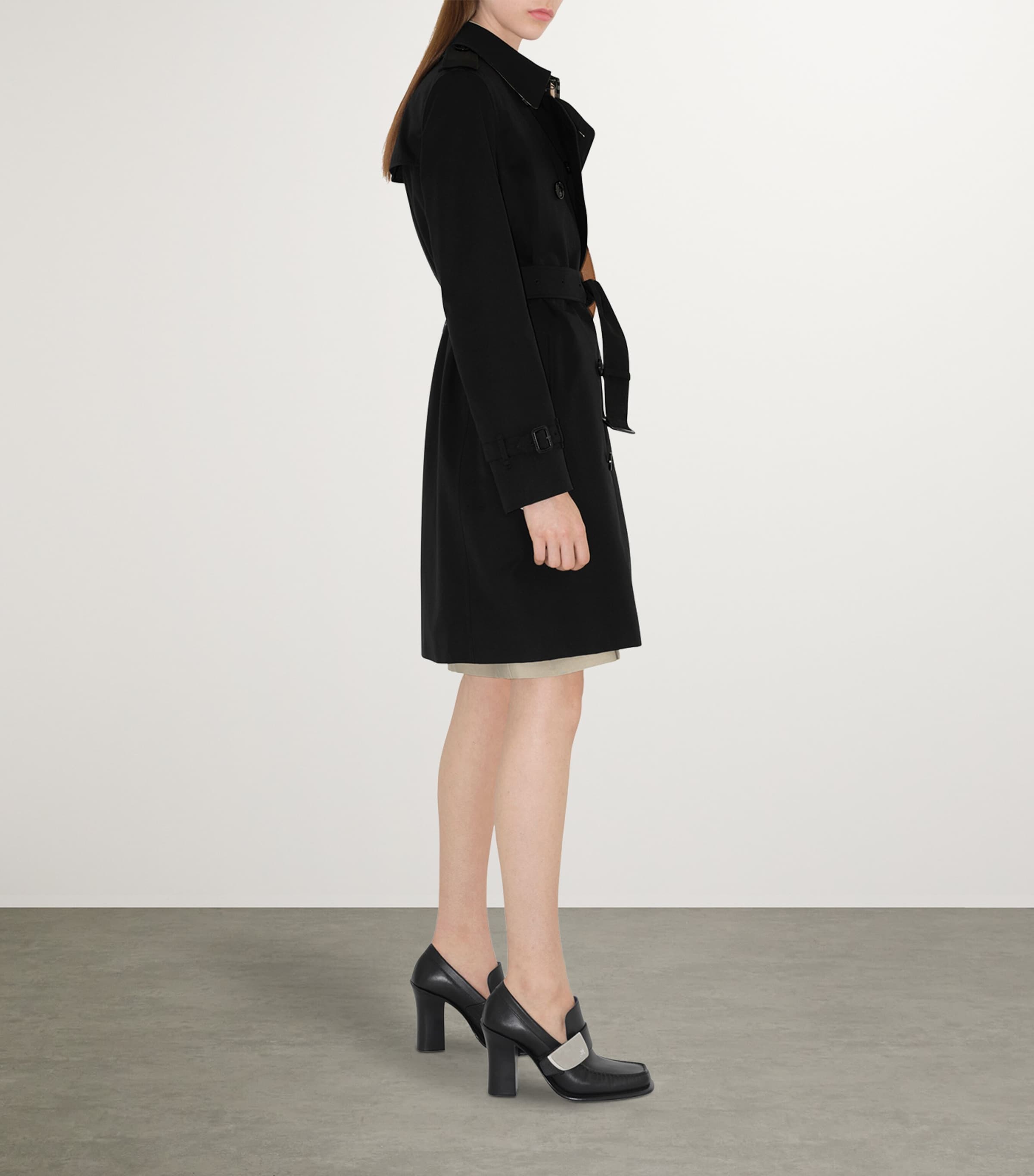 Gabardine Kensington Mid-Length Trench Coat BLACK Image 3