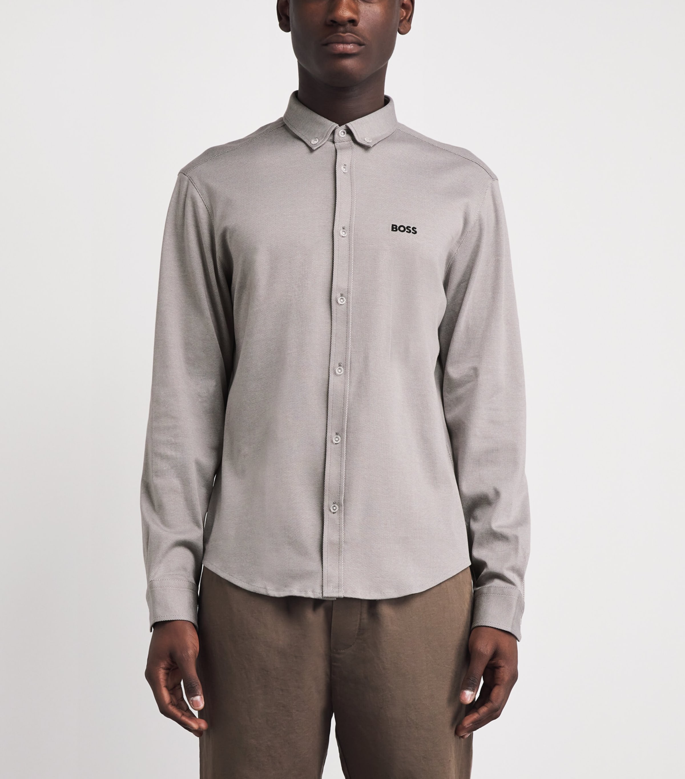 BOSS Mens Cotton Shirt Open Grey Image 4