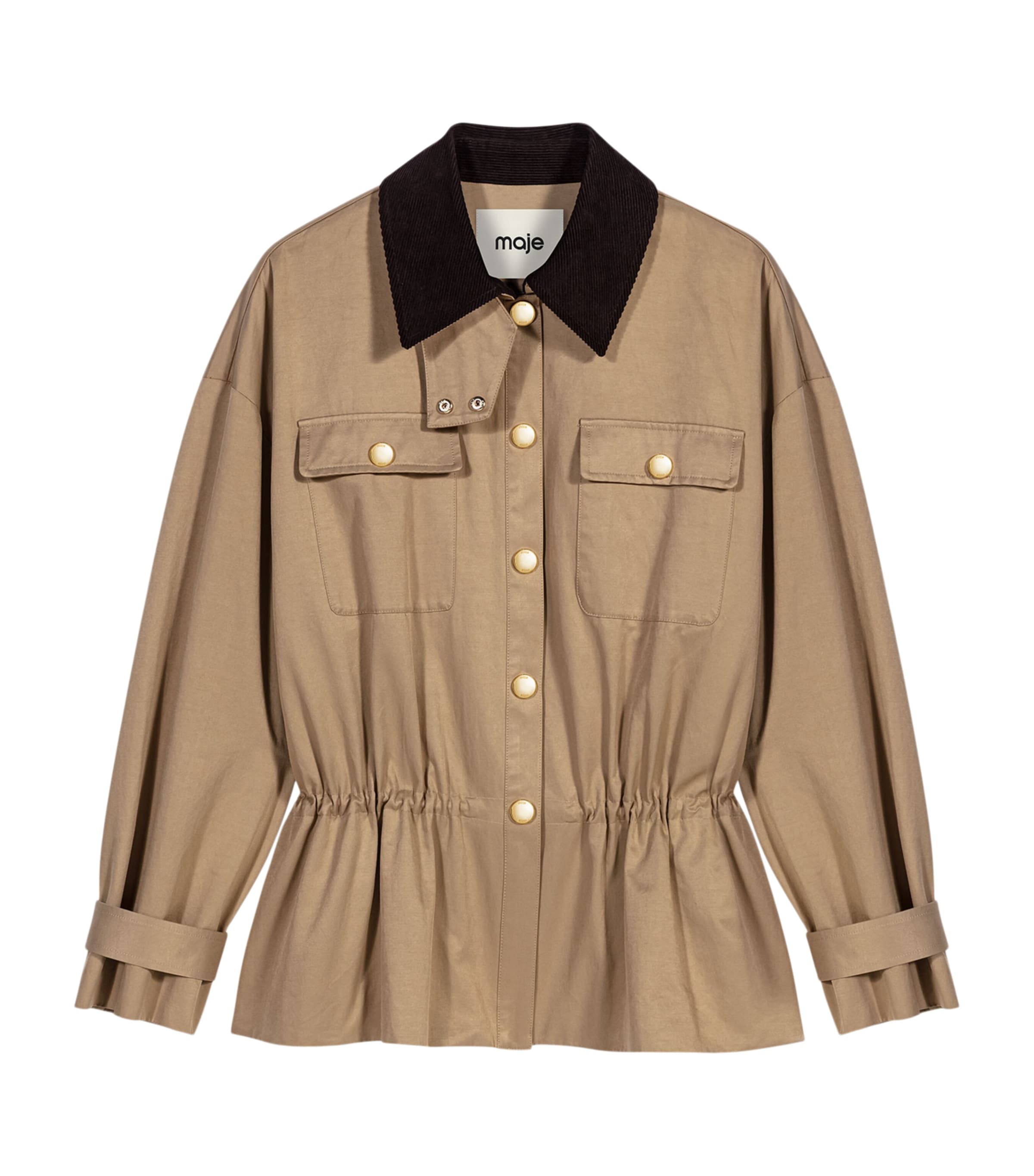 Maje Womens Contrast-Collar Trench Coat Beige Image 1