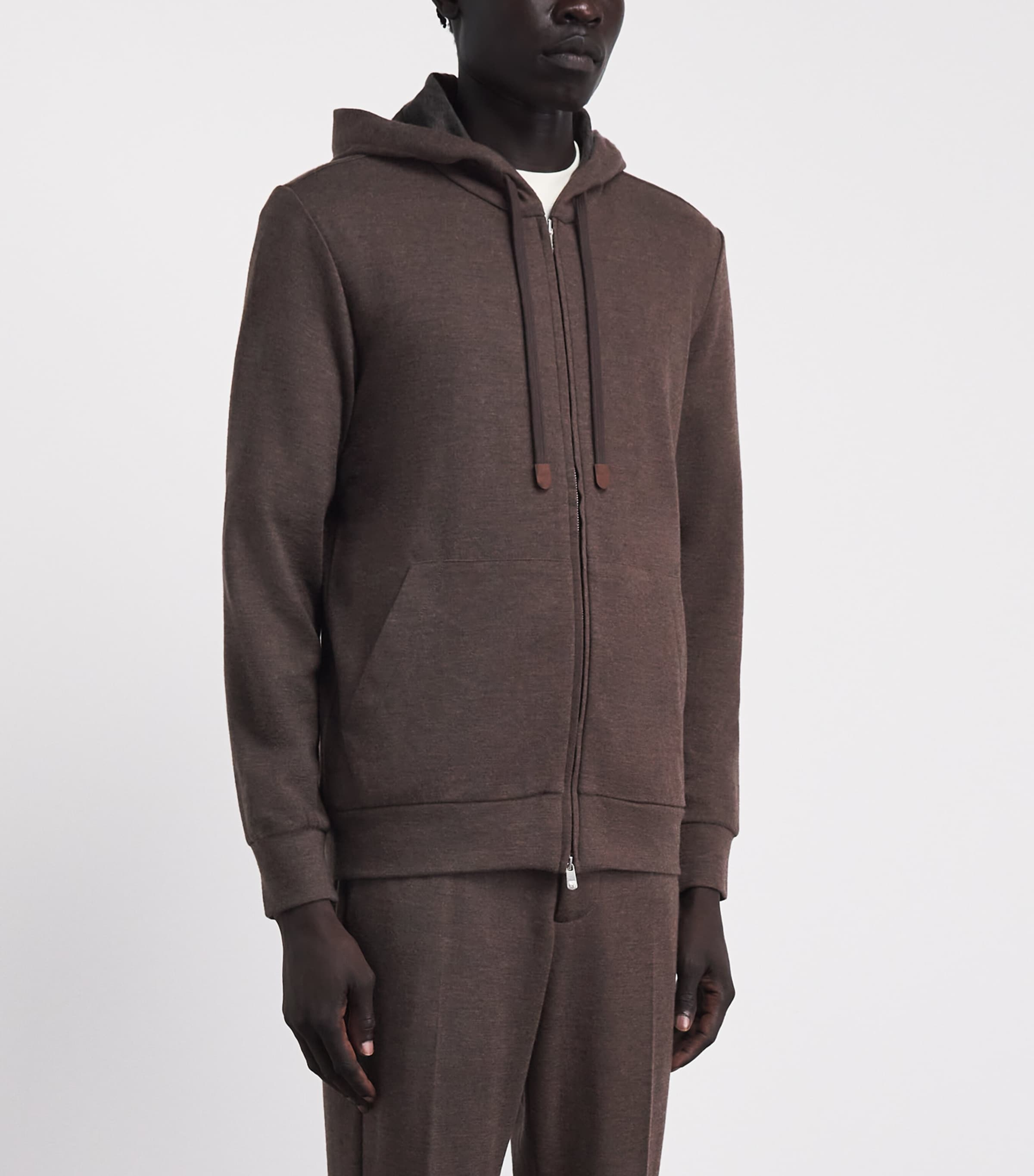 Marco Pescarolo Womens Cashmere-Blend Zip-Up Hoodie Brown Image 4
