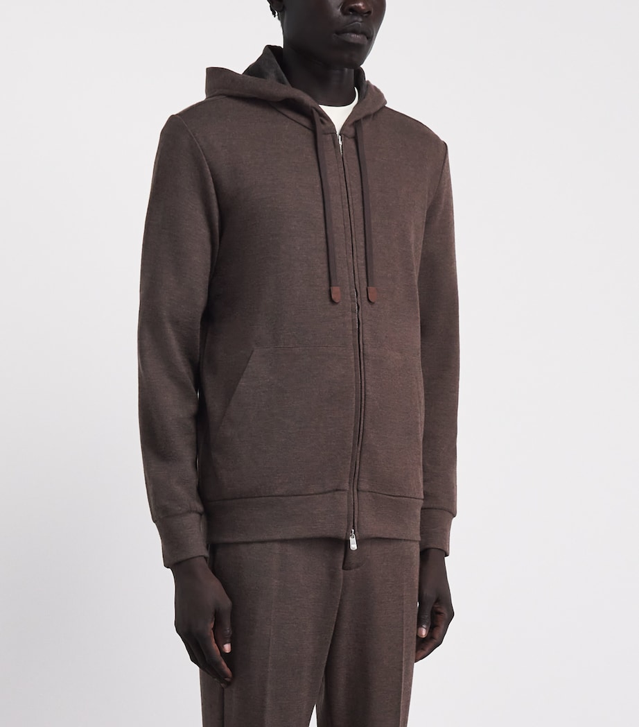 Marco Pescarolo Womens Cashmere-Blend Zip-Up Hoodie Brown Image 4