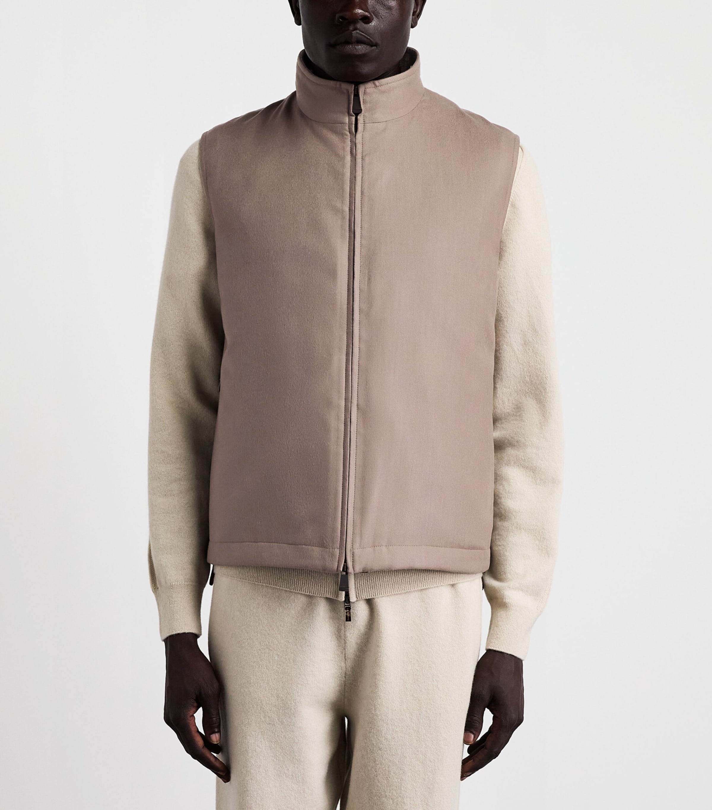 Colombo Mens Cashmere Leather Trim Gilet Brown Image 4