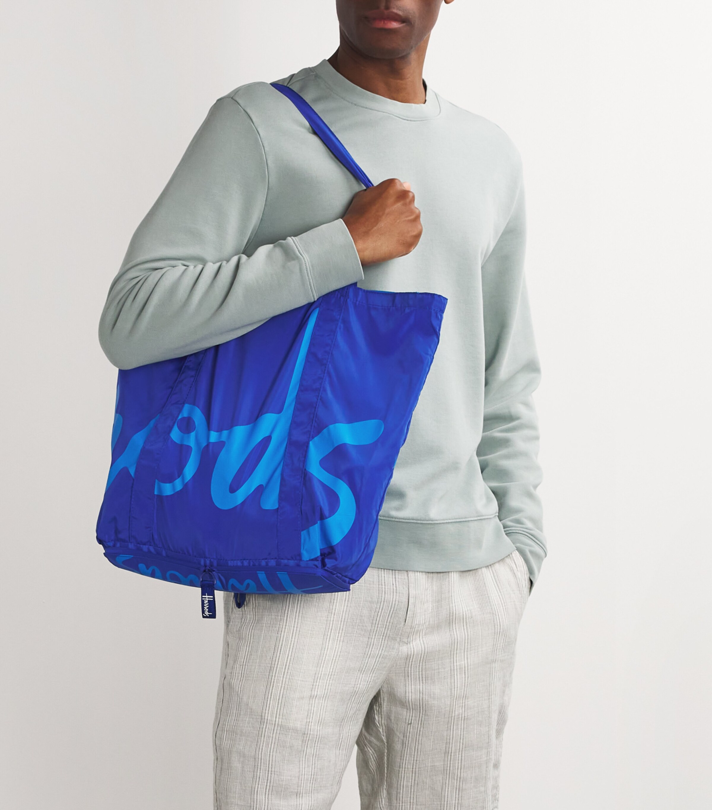 Harrods Blue Logo Pocket Shopper Bag | Harrods QA