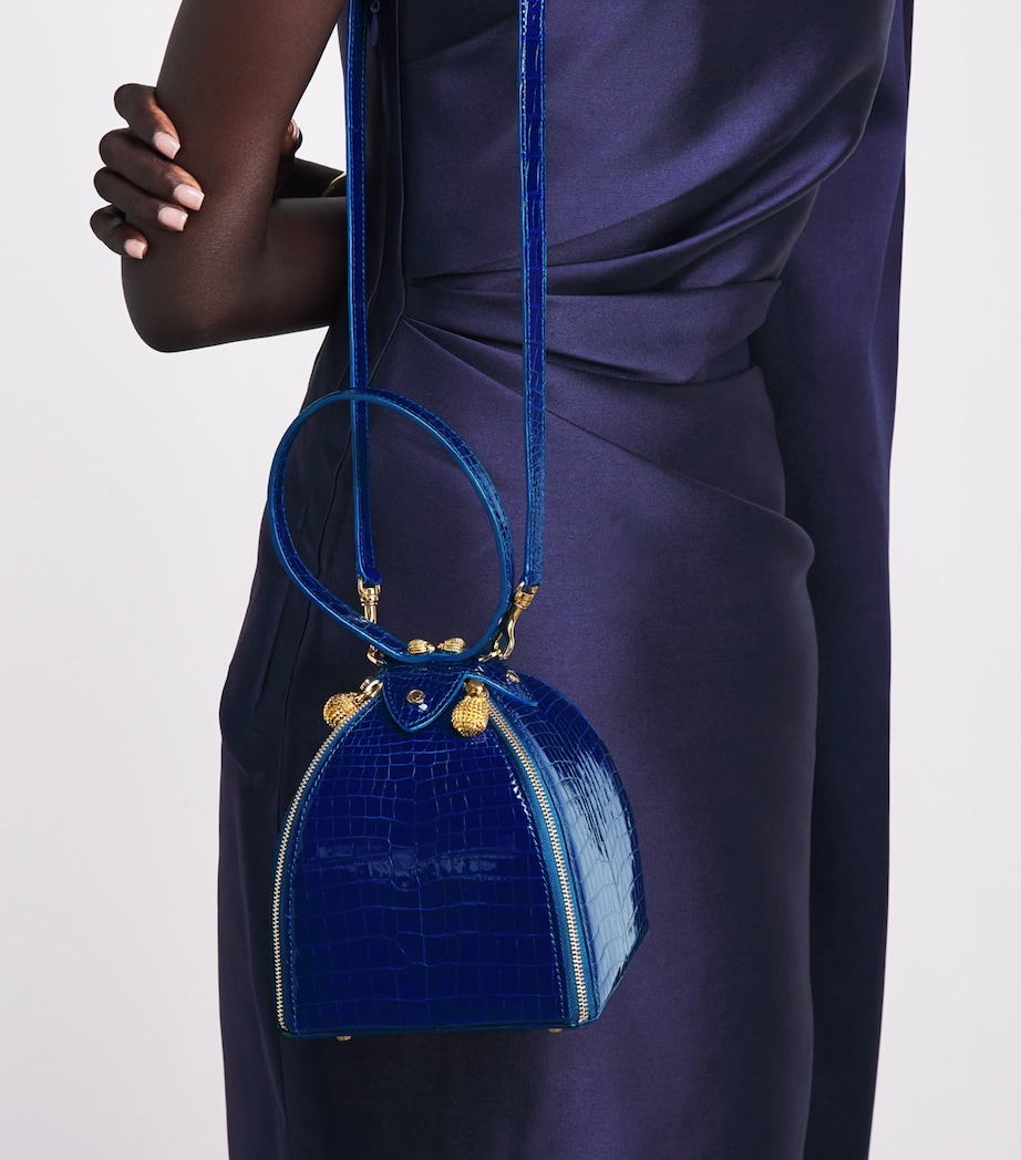 Ethan K Crocodile Leather Duchess Top-Handle Bag Electric Blue Image 2