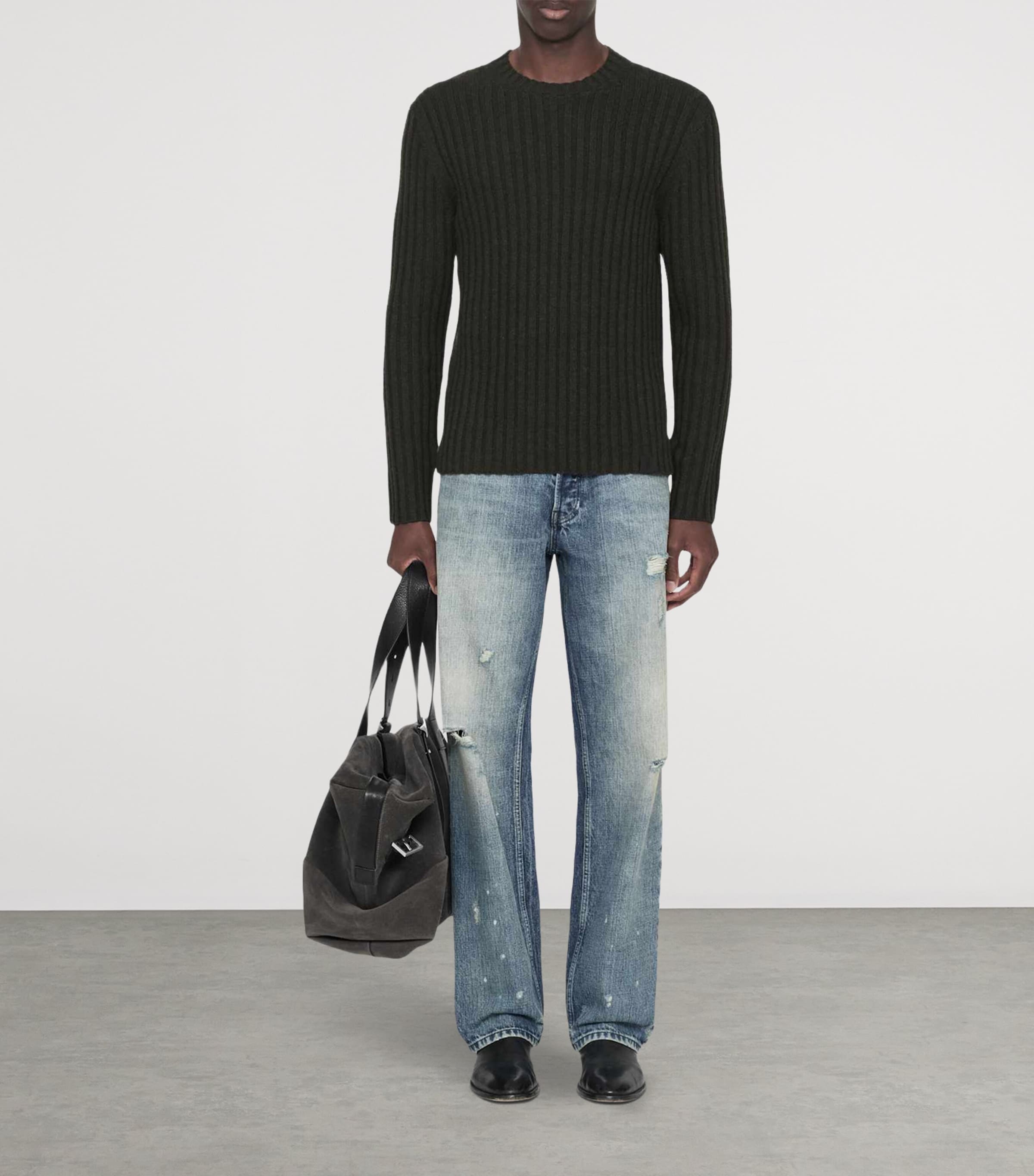 AllSaints Mens Merino Wool-Blend Liev Sweater Dark Khaki Green Image 2
