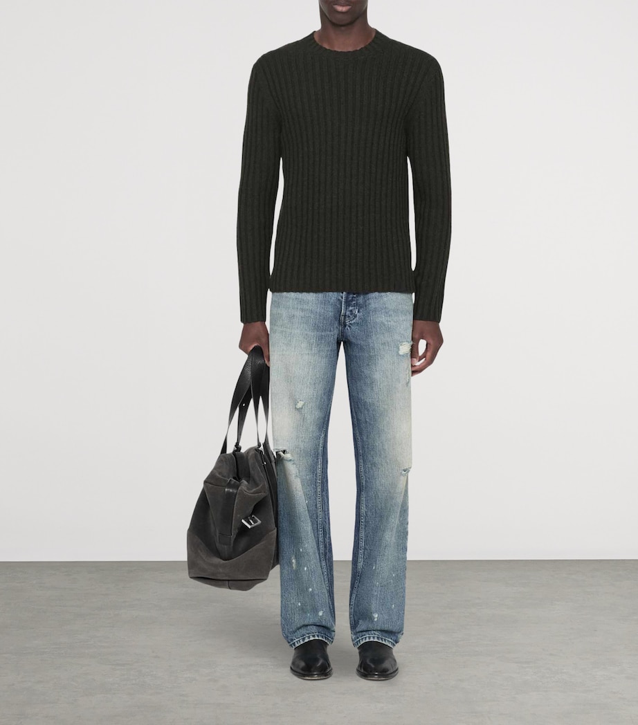 AllSaints Mens Merino Wool-Blend Liev Sweater Dark Khaki Green Image 2