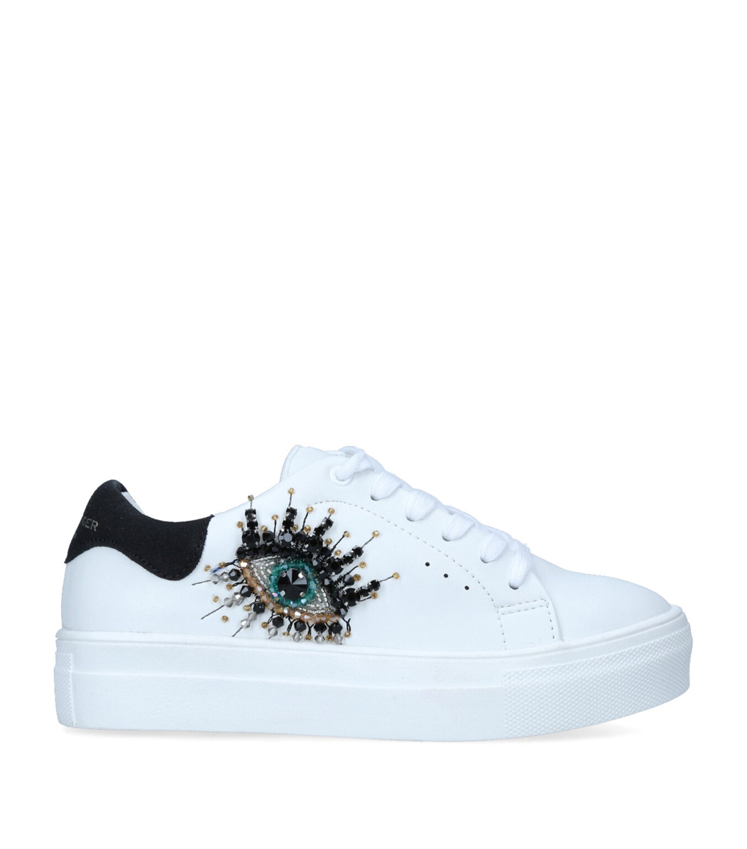 Leather Embellished Eye Sneakers WHITE Image 3