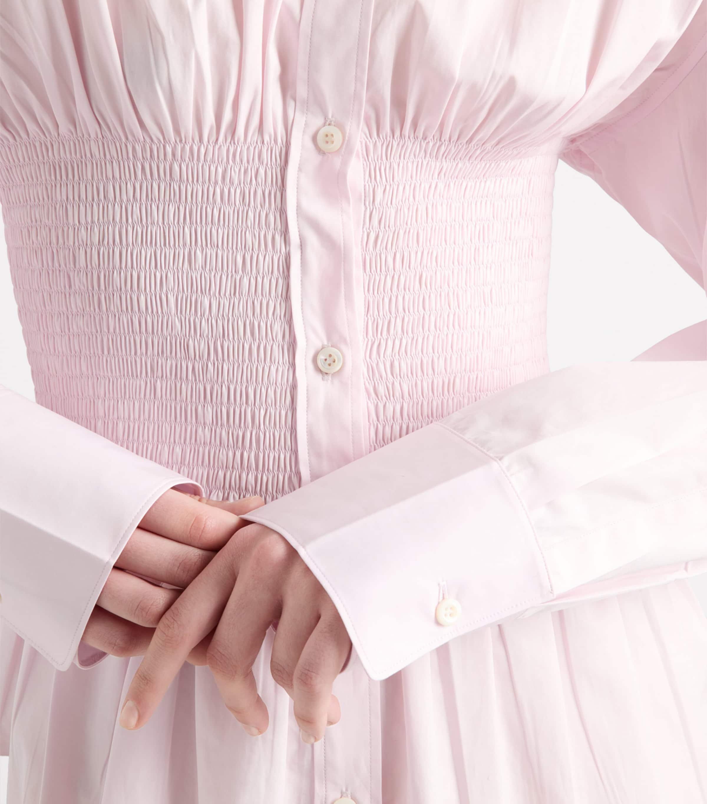 Poplin Smocked-Waist Shirt Dress F0442 Image 3