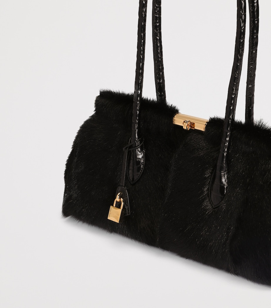 Dolce&Gabbana Goat Fur Marlene Top-Handle Bag Black/bla Image 4