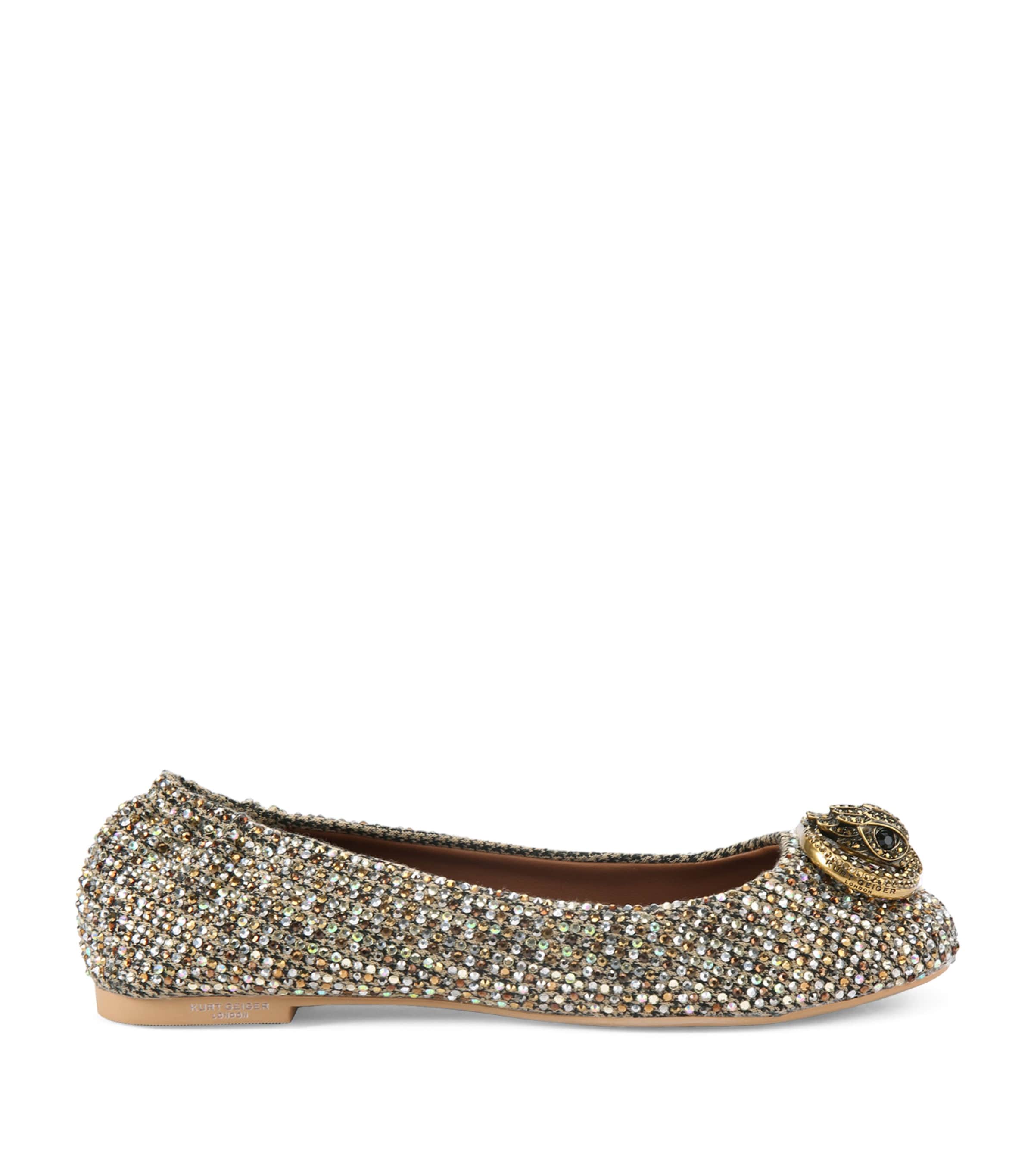 Kurt Geiger Chelsea Crystal Embellished Ballet Flats In Silver