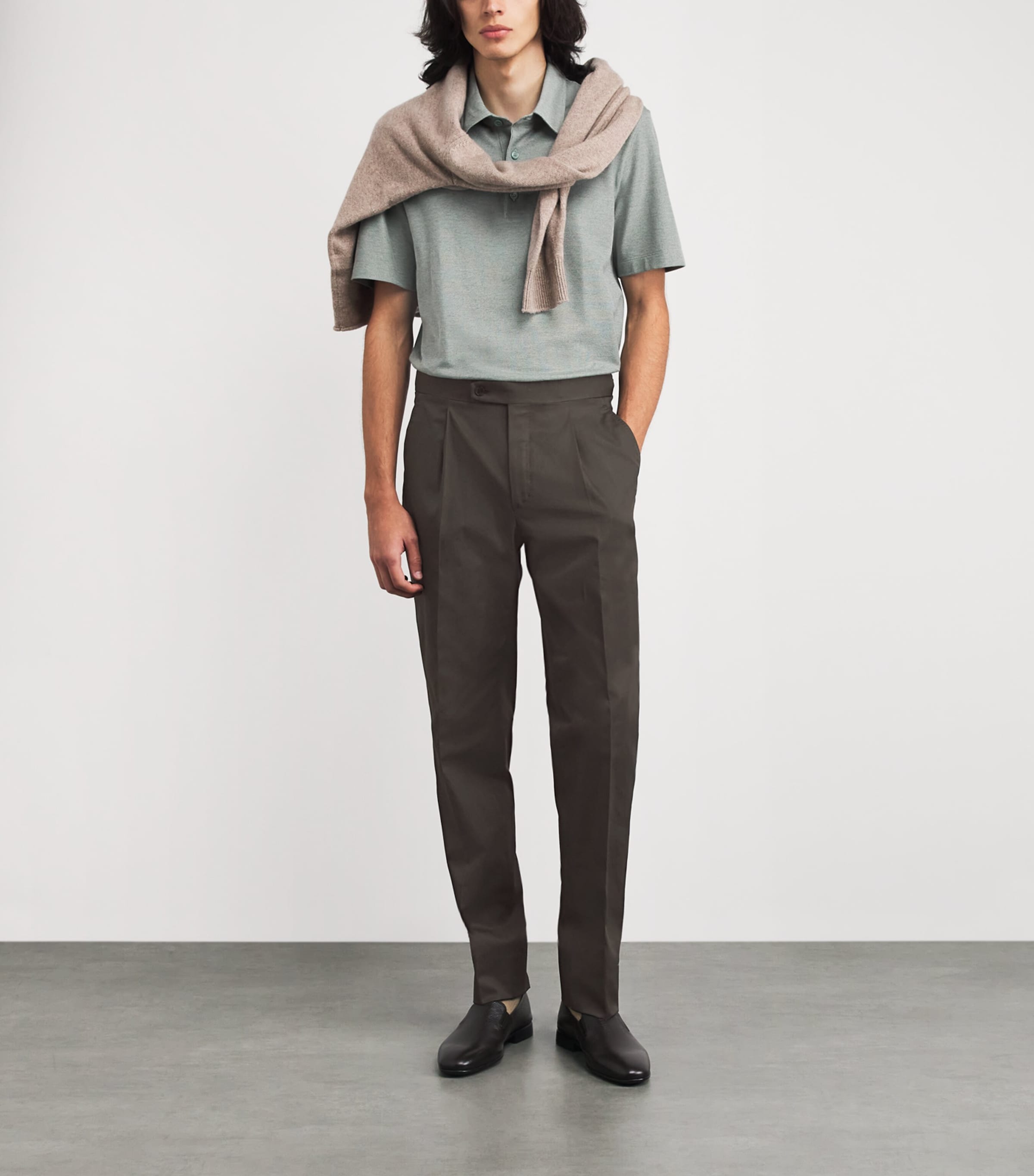 Brioni Mens Cotton Pleated Trousers Image 2