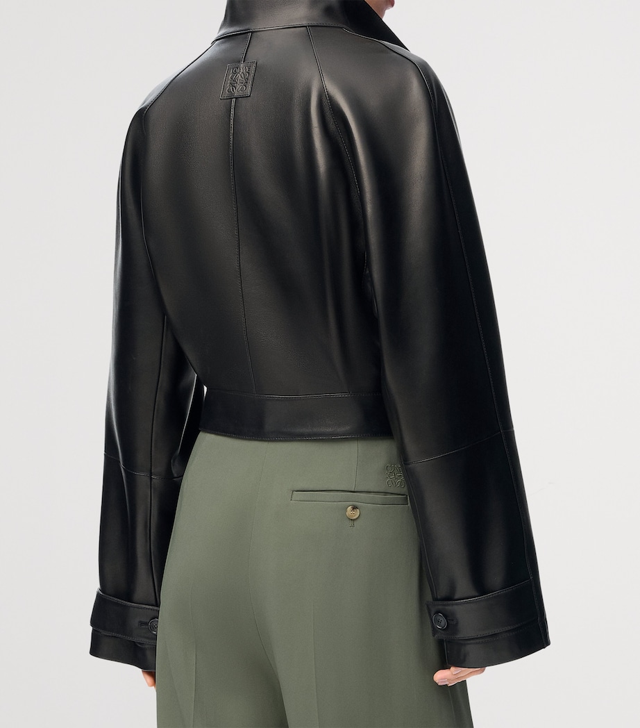Lambskin Cropped Trench Coat BLACK Image 3