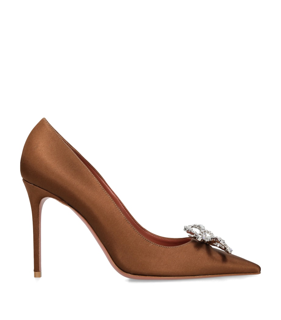 Amina Muaddi Satin Embellished Rosie Pumps 95 Dark Brown Image 1