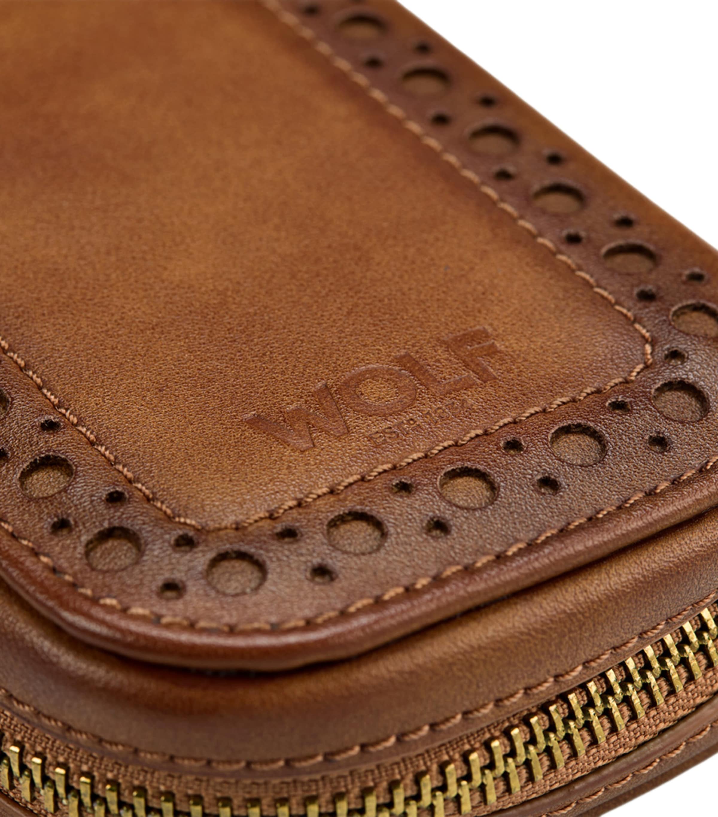 WOLF Brogue Zipped Watch Case Burnished Brown Image 7