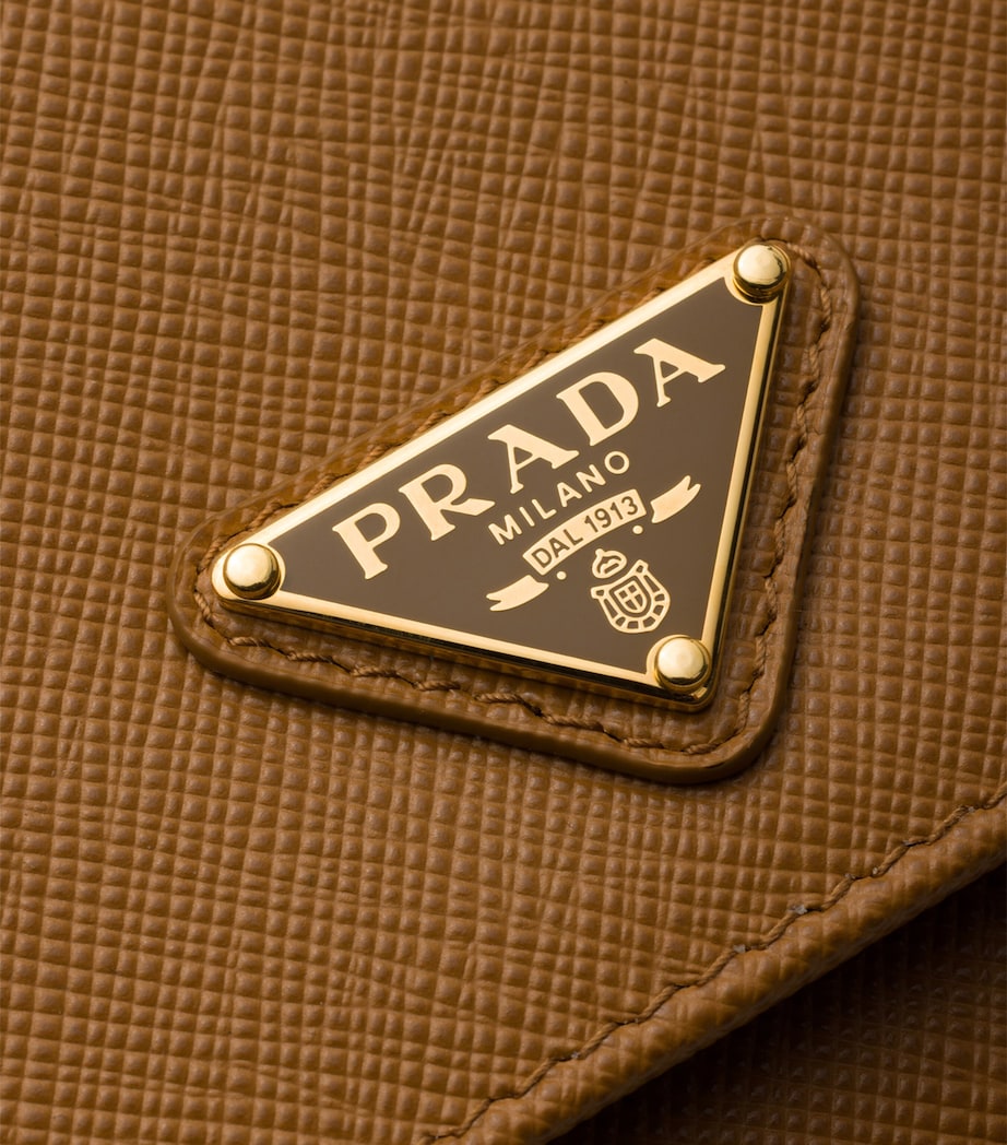 Prada Saffiano Leather Wallet with Shoulder Strap Brown Image 5