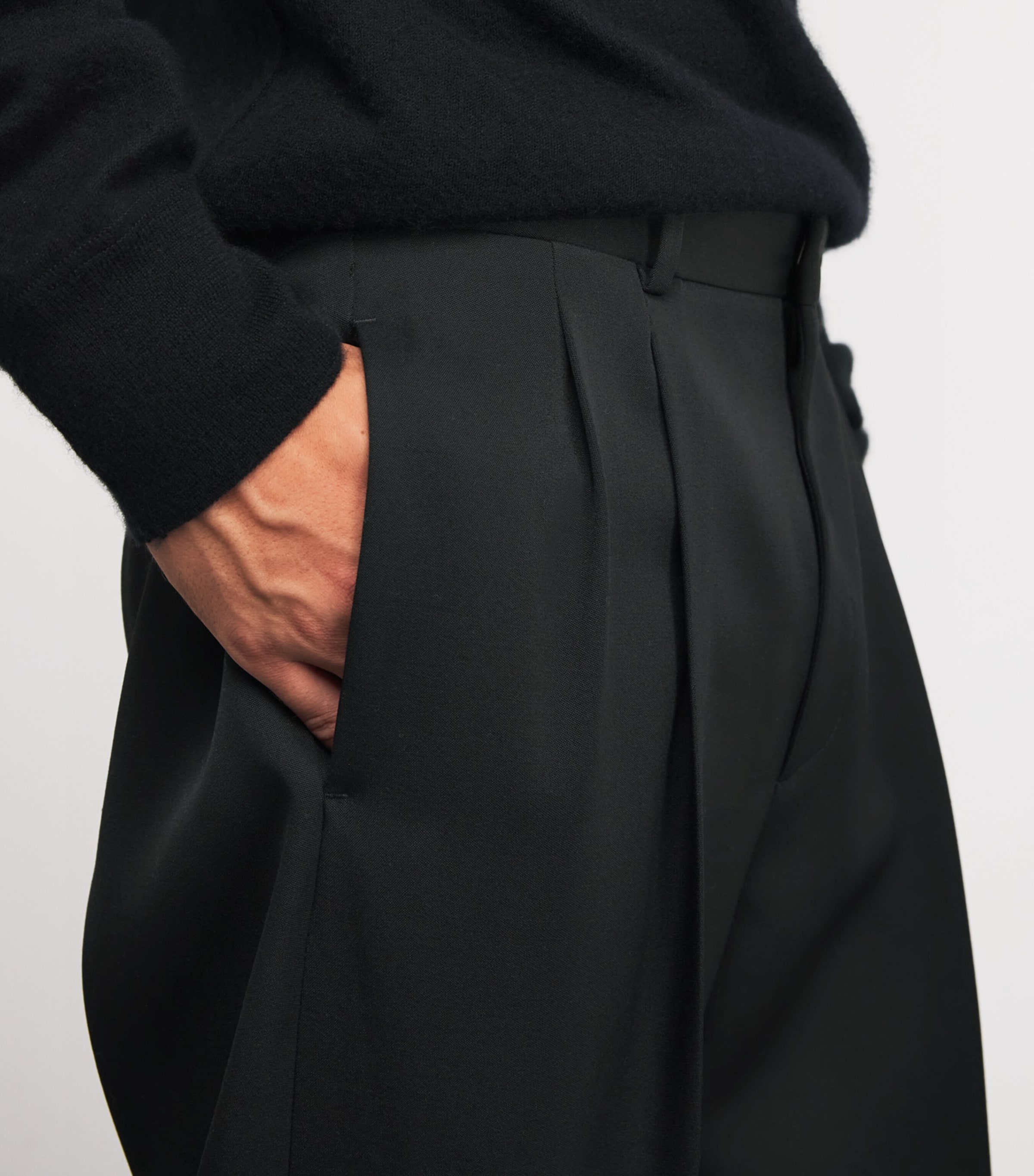 Zev Virgin Wool Pleated Trousers BLACK Image 5