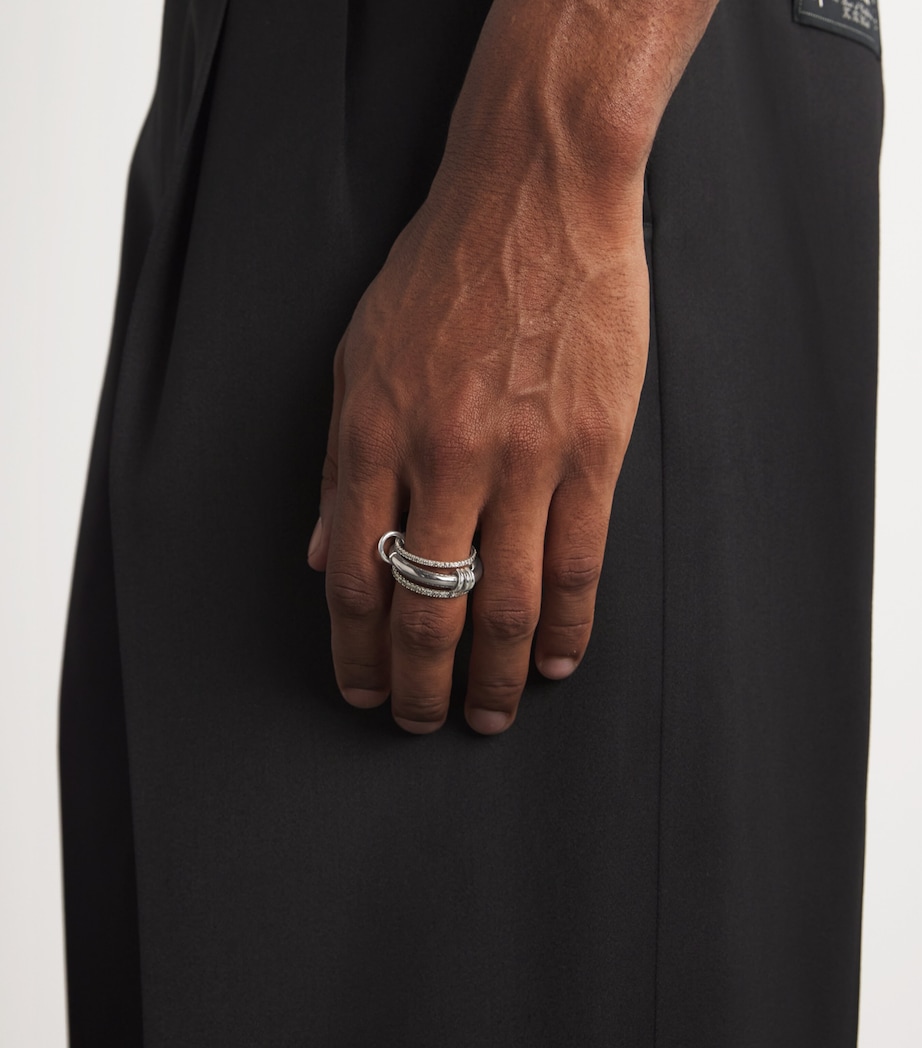 Sterling Silver, Black Gold and Diamond Gemini Ring STERLING SILVER Image 2