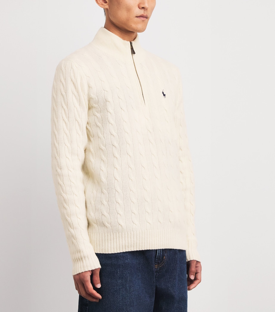 Wool-Cashmere Cable-Knit Quarter-Zip Sweater NATURAL Image 3