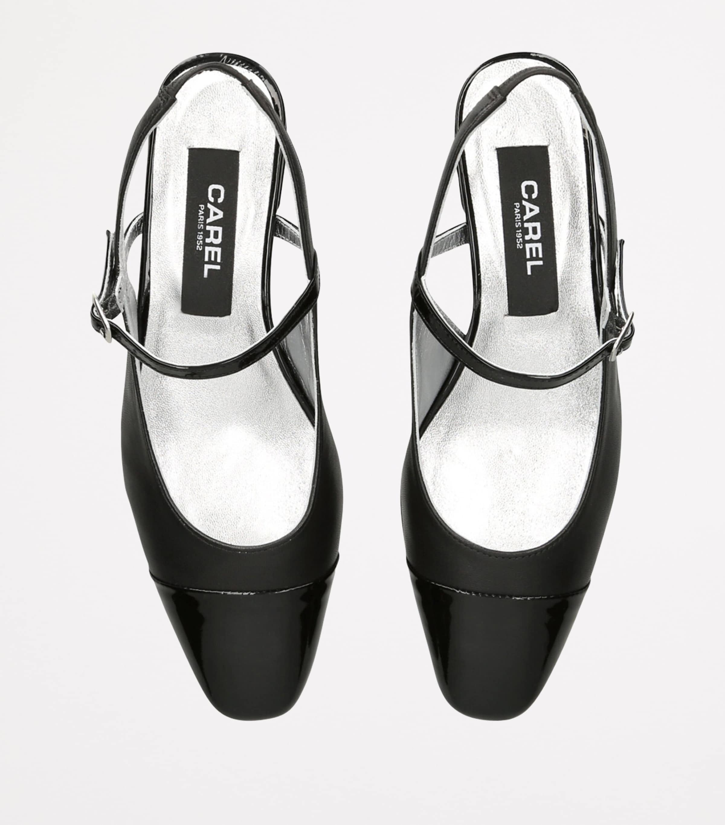 サンダル・ミュール CAREL Black leather Oceano ballerinas (OCEANO24 BLACK) Oceano - Black leather and black patent leather slingback