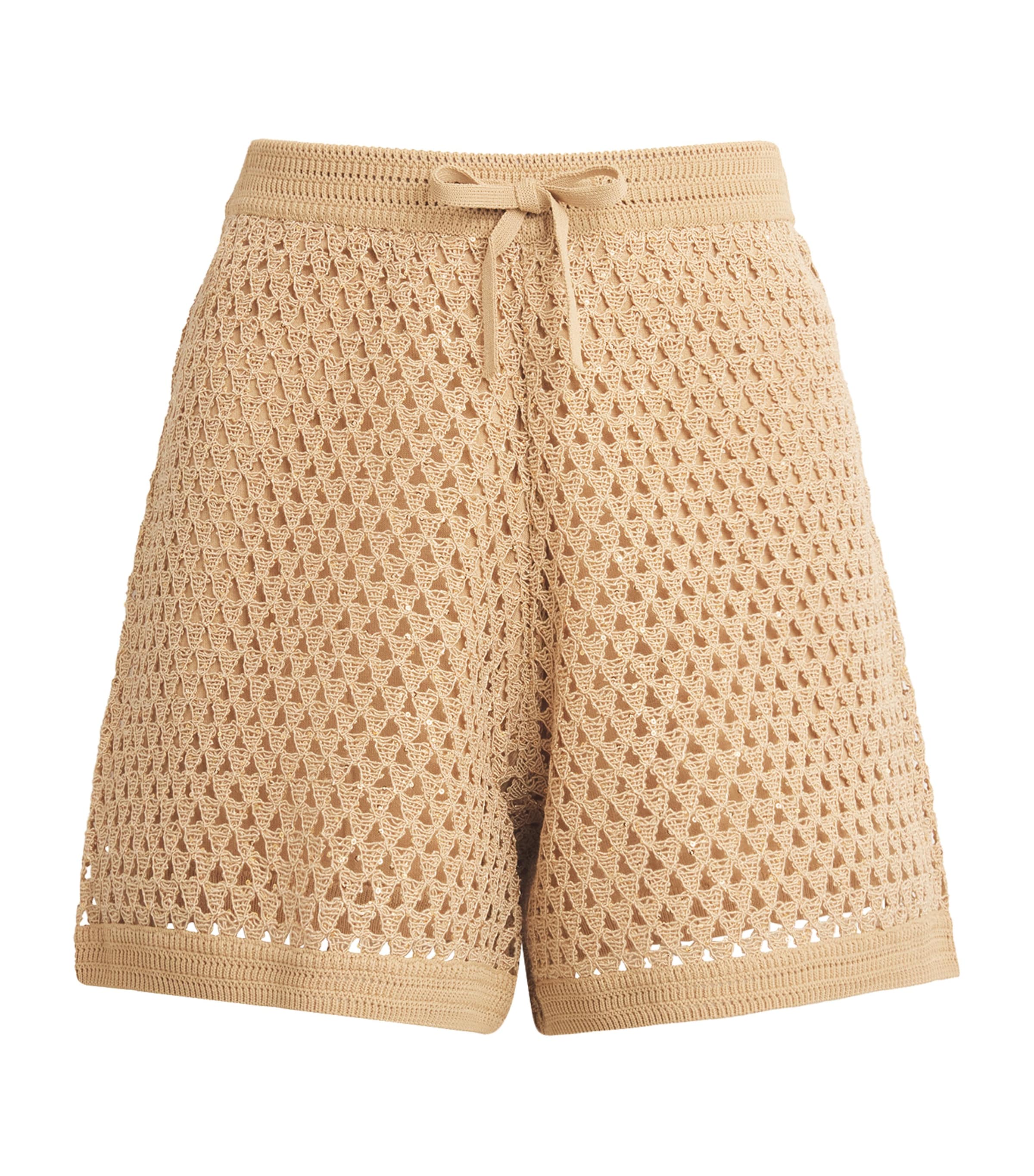 Sandro Crochet Sequinned Shorts In Neutral