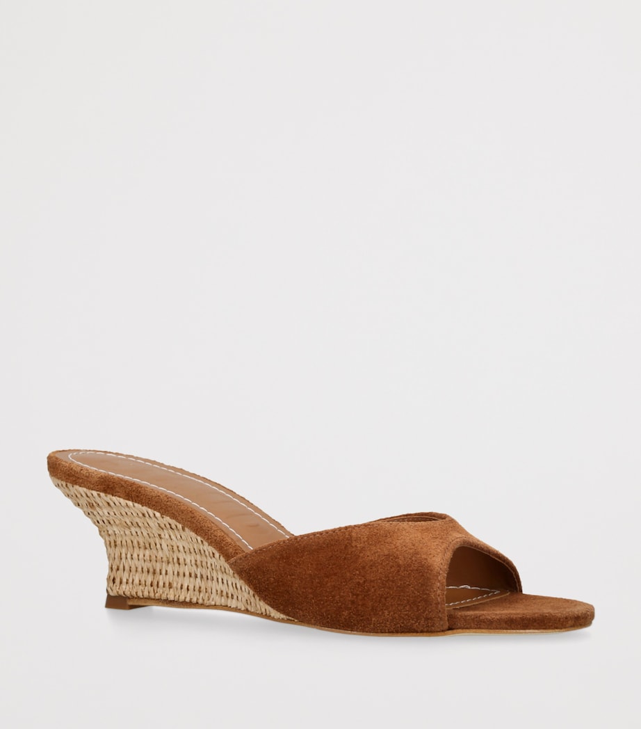 STAUD Suede-Raffia Brigitte Wedge Sandals 60 Tan Comb Image 3